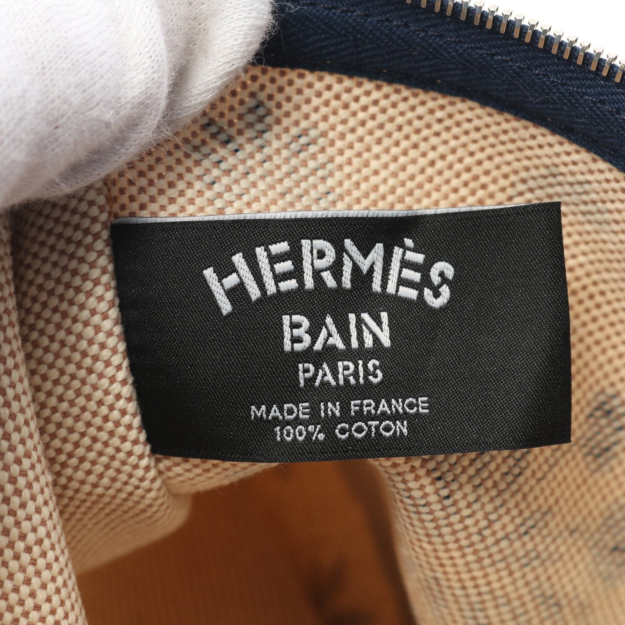 Hermes Hermes New Yachting Gm Pouch Canvas Leather Beige Navy Silver Hardware Size ONE SIZE - 4 Thumbnail