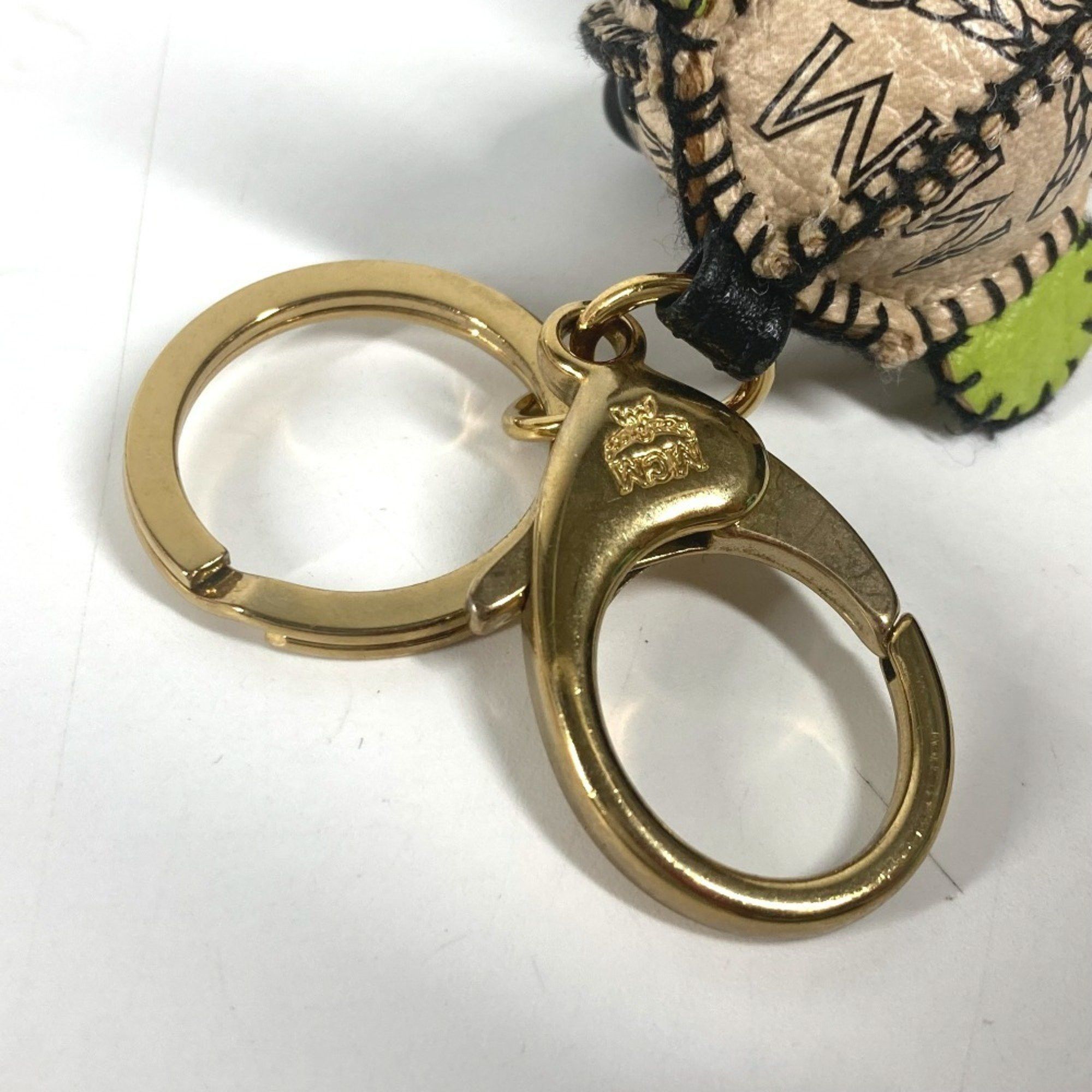 MCM MCM Bicolor Visetos Logo Bear Bag Charm Keychain Leather Men's Women's Beige Size ONE SIZE - 11 Thumbnail
