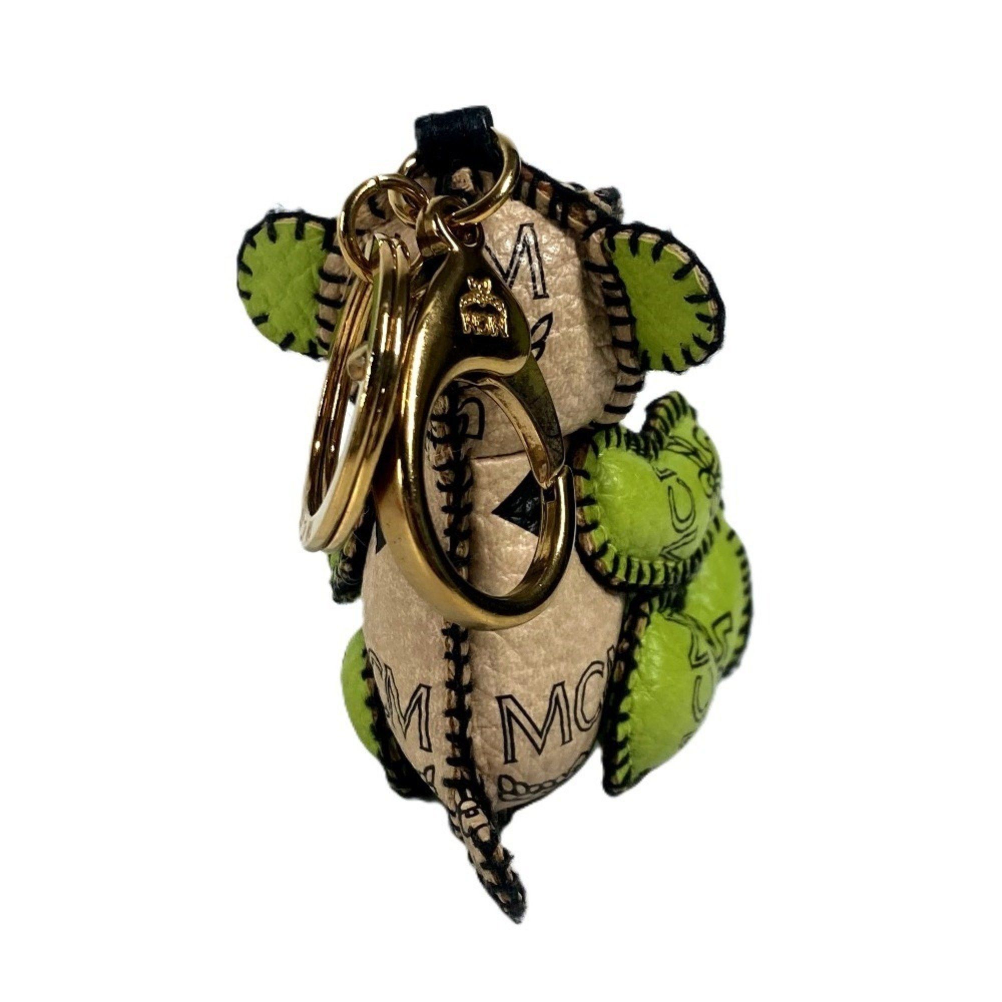 MCM MCM Bicolor Visetos Logo Bear Bag Charm Keychain Leather Men's Women's Beige Size ONE SIZE - 2 Thumbnail
