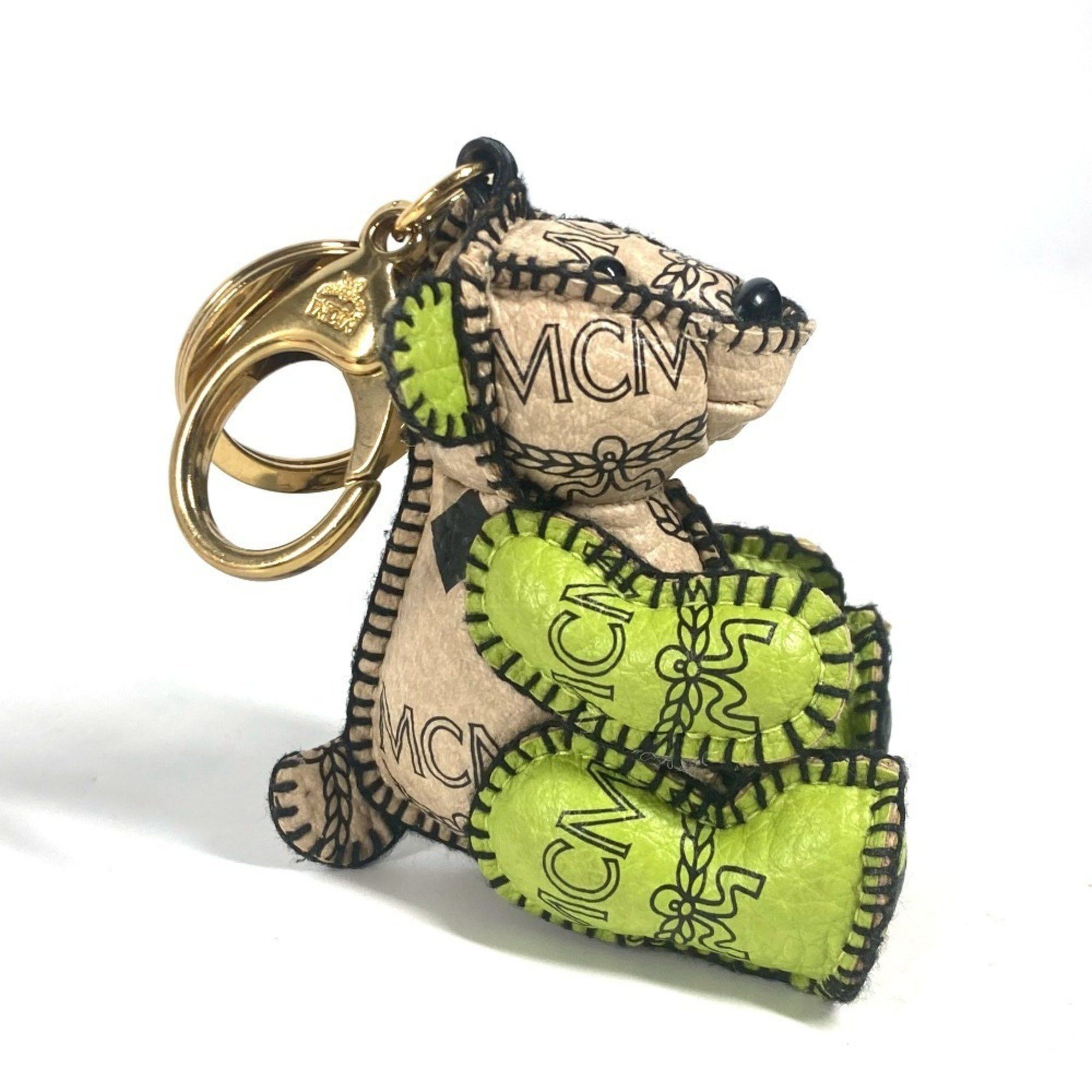 MCM MCM Bicolor Visetos Logo Bear Bag Charm Keychain Leather Men's Women's Beige Size ONE SIZE - 3 Thumbnail