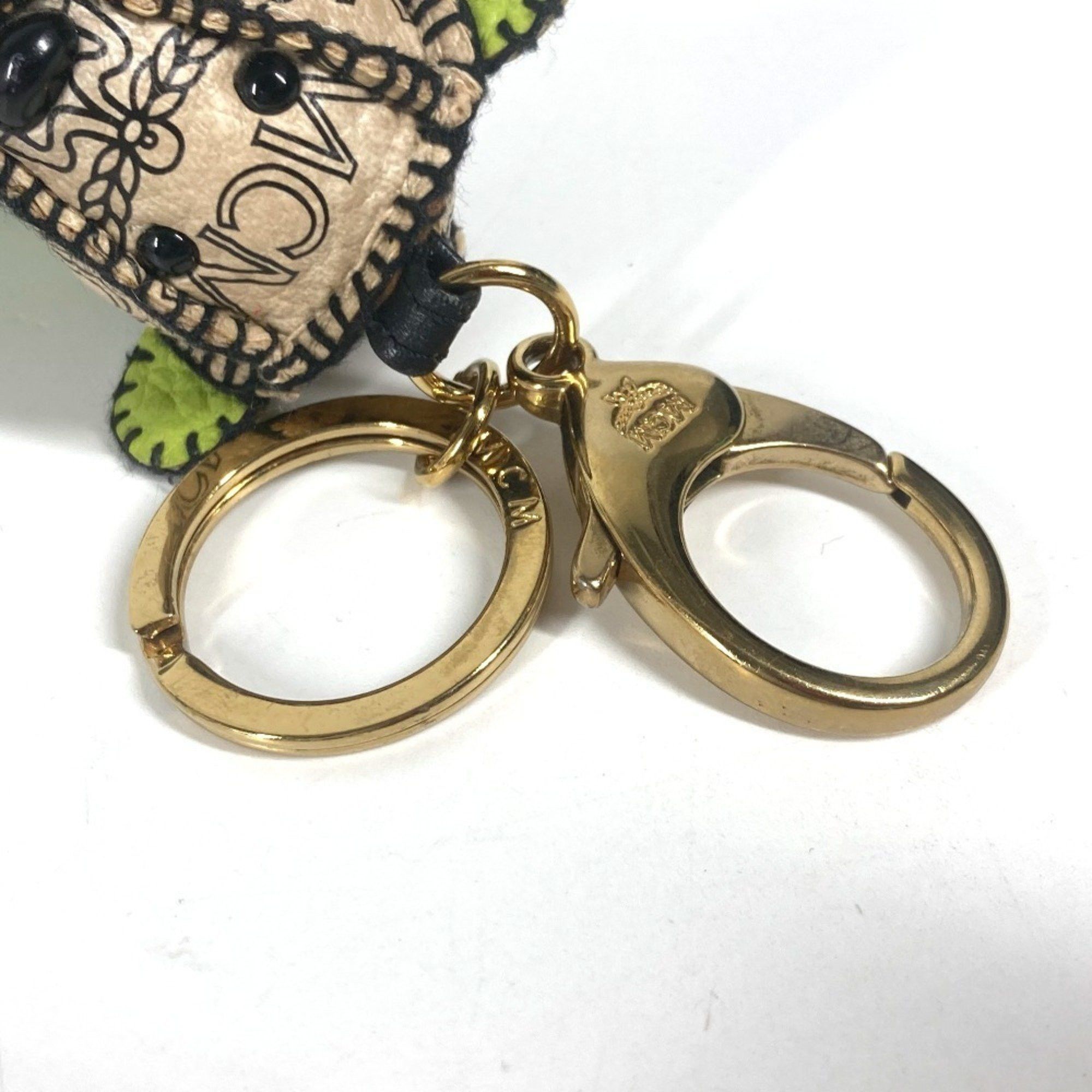 MCM MCM Bicolor Visetos Logo Bear Bag Charm Keychain Leather Men's Women's Beige Size ONE SIZE - 12 Thumbnail