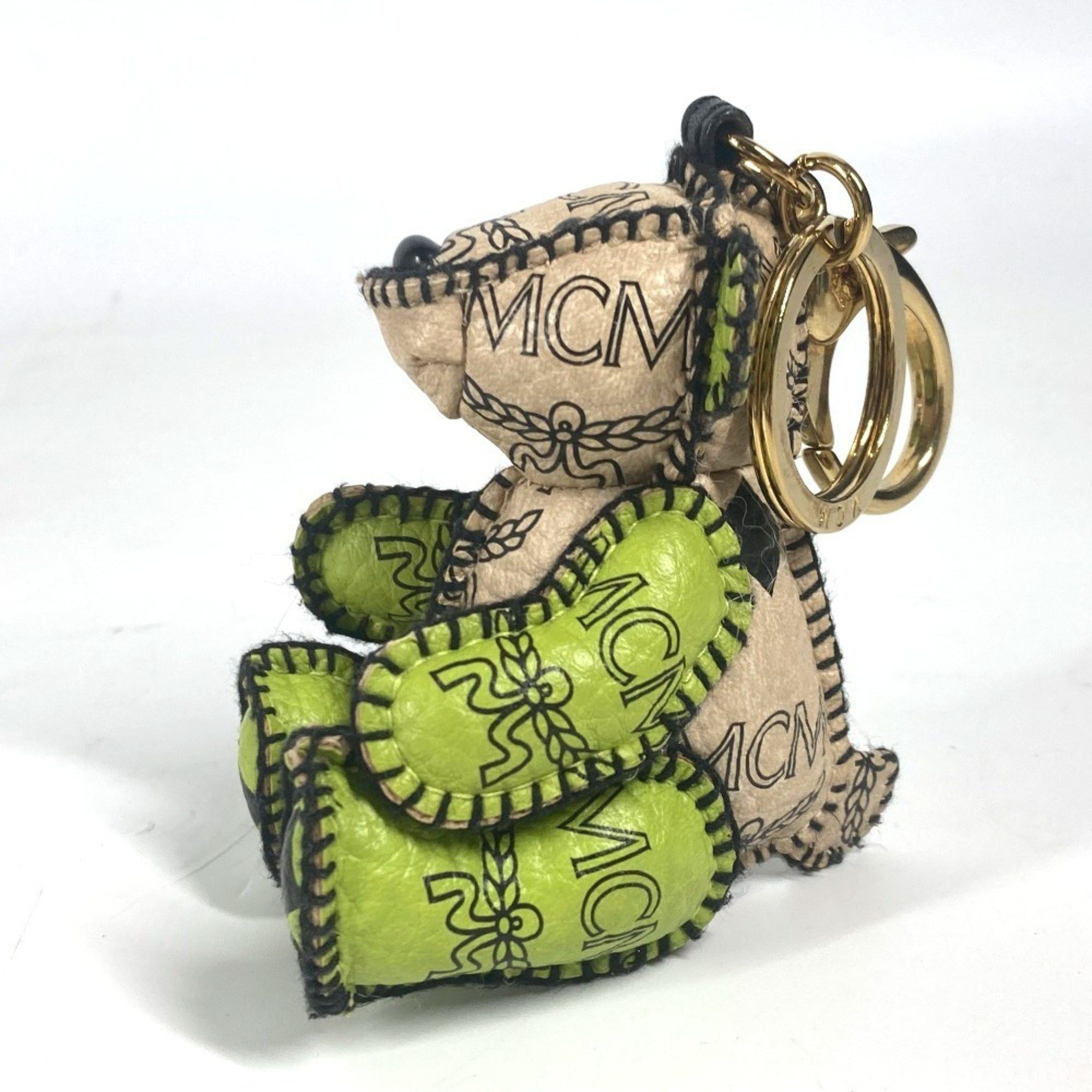 MCM MCM Bicolor Visetos Logo Bear Bag Charm Keychain Leather Men's Women's Beige Size ONE SIZE - 4 Thumbnail