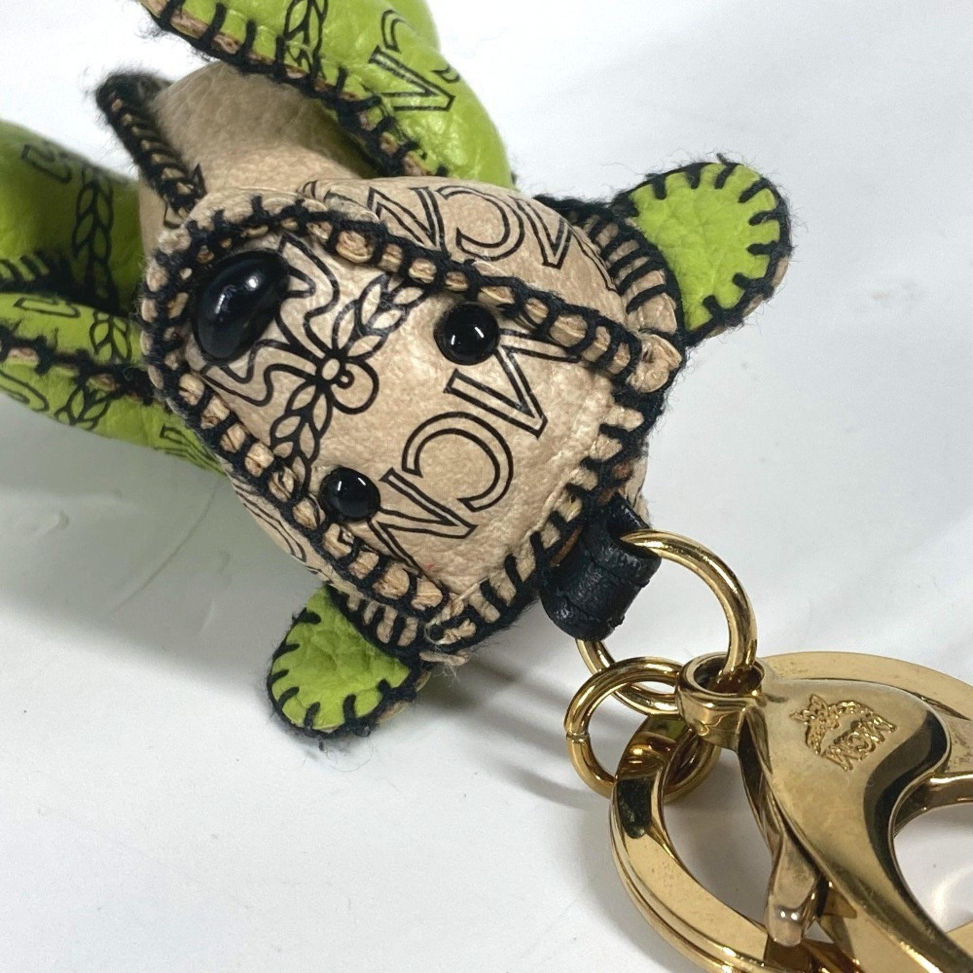 MCM MCM Bicolor Visetos Logo Bear Bag Charm Keychain Leather Men's Women's Beige Size ONE SIZE - 7 Thumbnail
