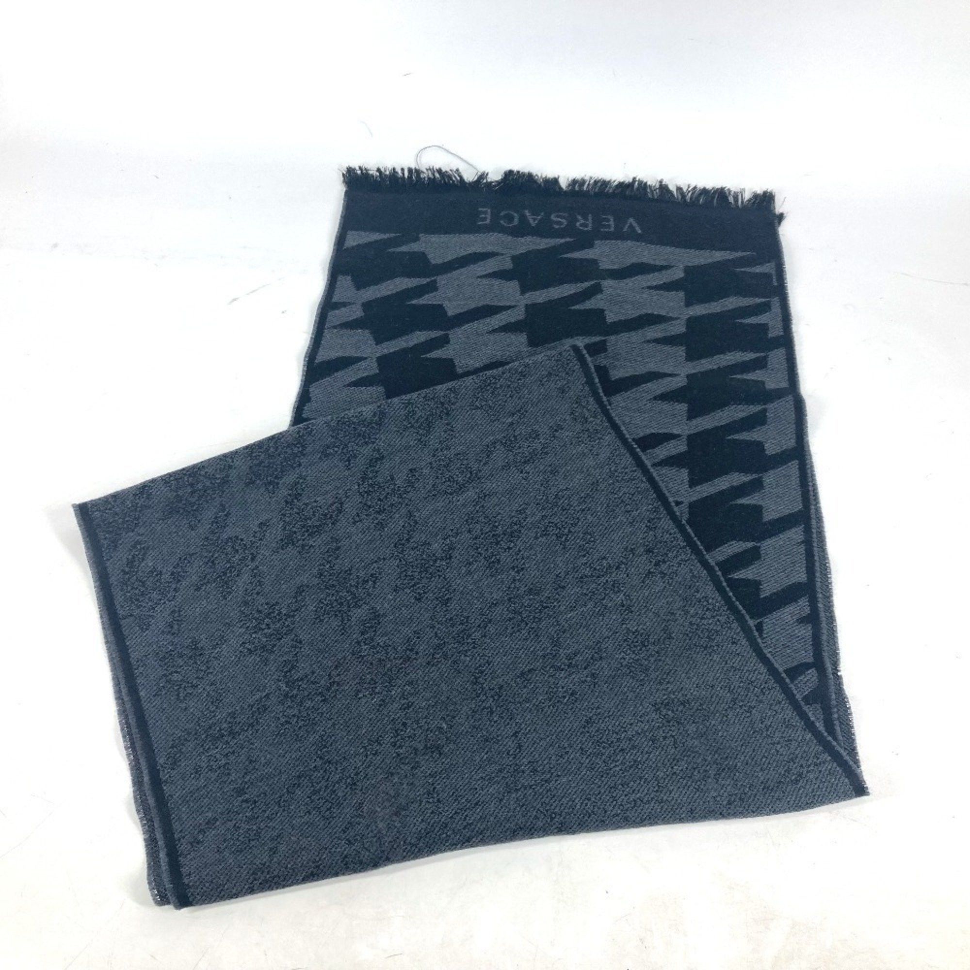 Versace VERSACE Medusa Logo Fringe Scarf Wool Men's Women's Black Size ONE SIZE - 3 Thumbnail