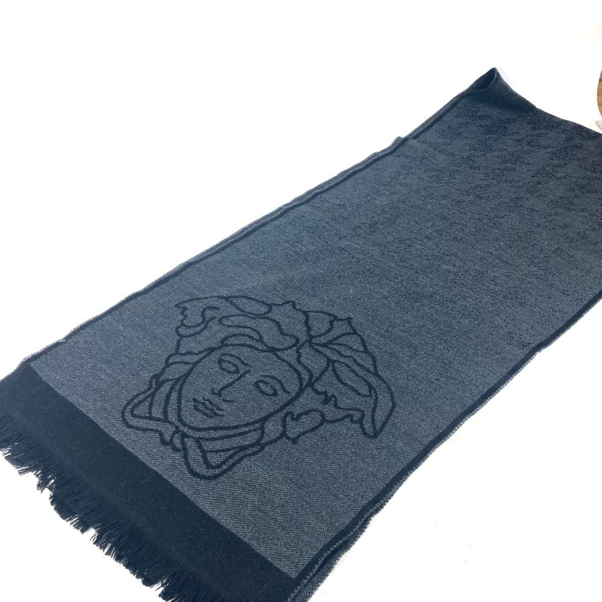Versace VERSACE Medusa Logo Fringe Scarf Wool Men's Women's Black Size ONE SIZE - 9 Thumbnail
