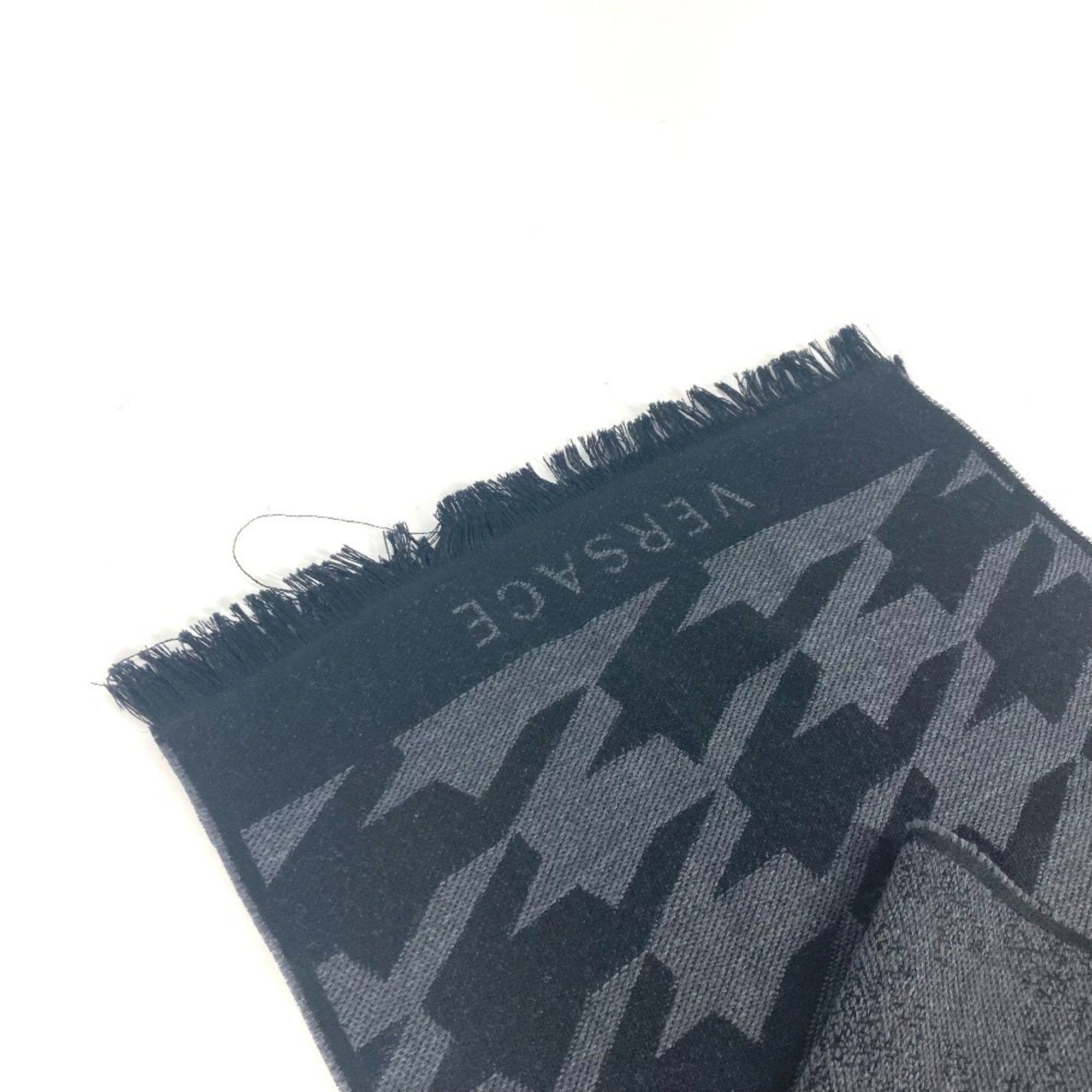 Versace VERSACE Medusa Logo Fringe Scarf Wool Men's Women's Black Size ONE SIZE - 4 Thumbnail
