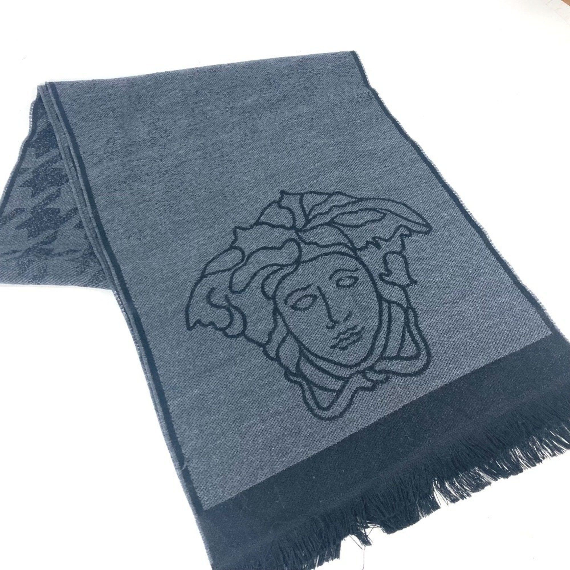 Versace VERSACE Medusa Logo Fringe Scarf Wool Men's Women's Black Size ONE SIZE - 2 Thumbnail
