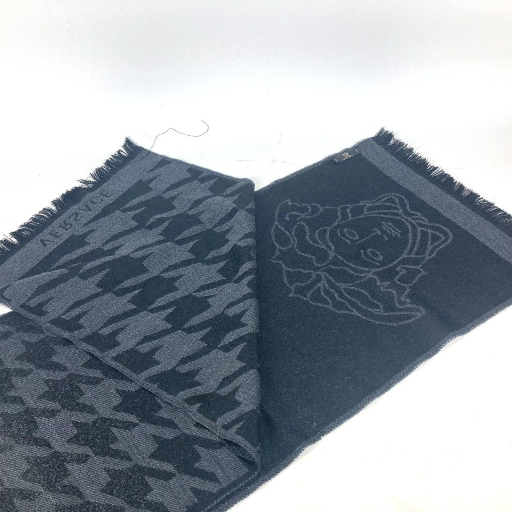 Versace VERSACE Medusa Logo Fringe Scarf Wool Men's Women's Black Size ONE SIZE - 6 Thumbnail