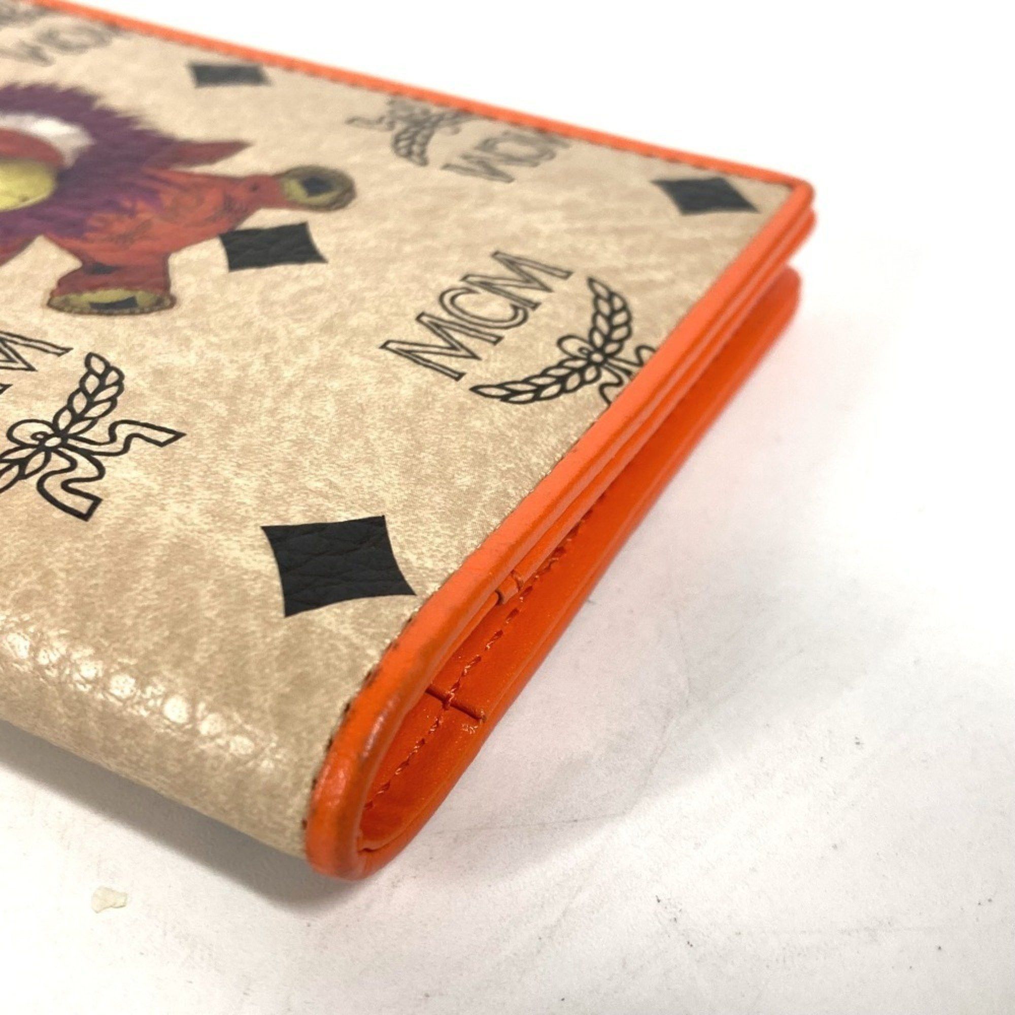 MCM MCM Bear Visetos Logo Fur Lion Passport Cover Stationery Case Leather Men's Women's Orange Size ONE SIZE - 6 Thumbnail