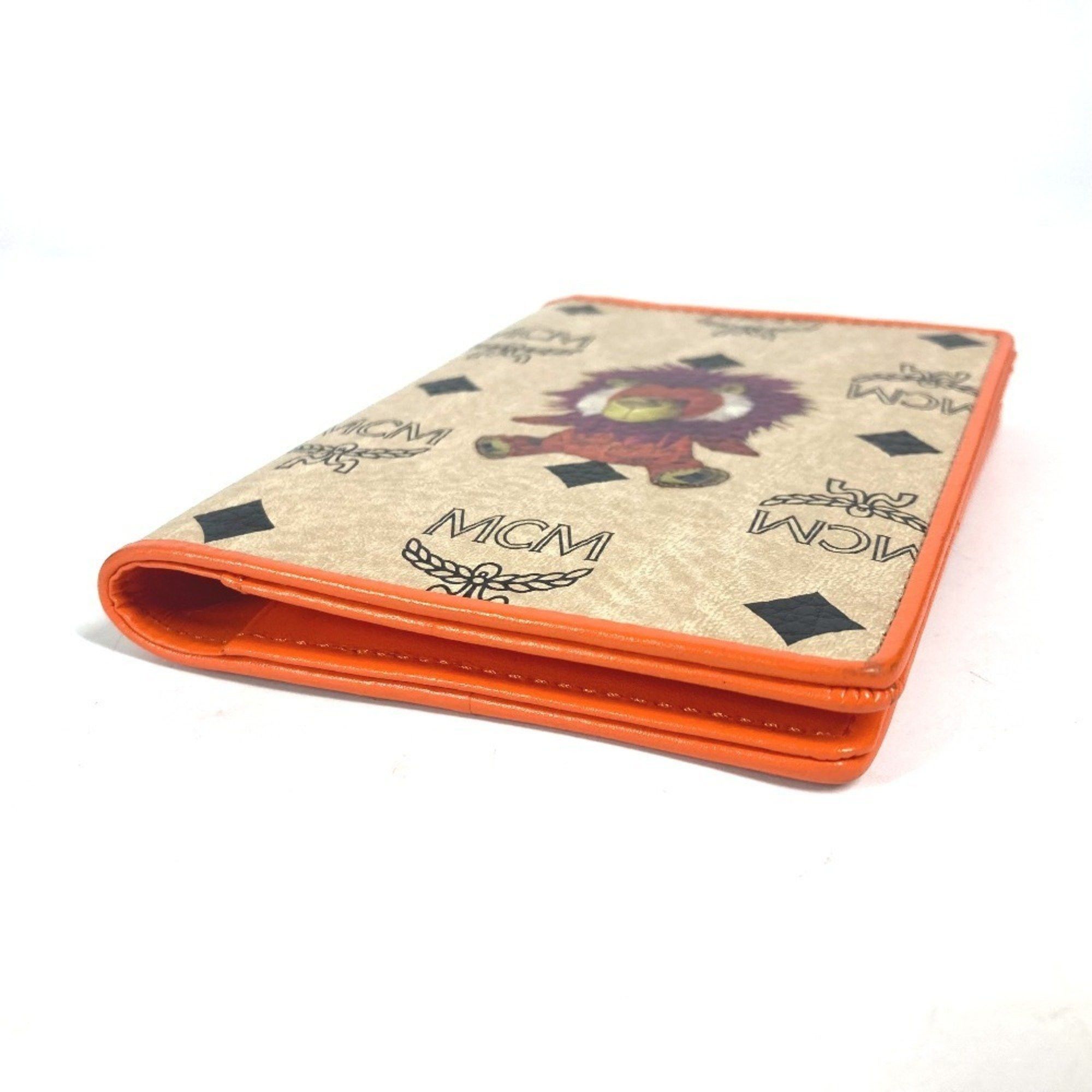 MCM MCM Bear Visetos Logo Fur Lion Passport Cover Stationery Case Leather Men's Women's Orange Size ONE SIZE - 3 Thumbnail