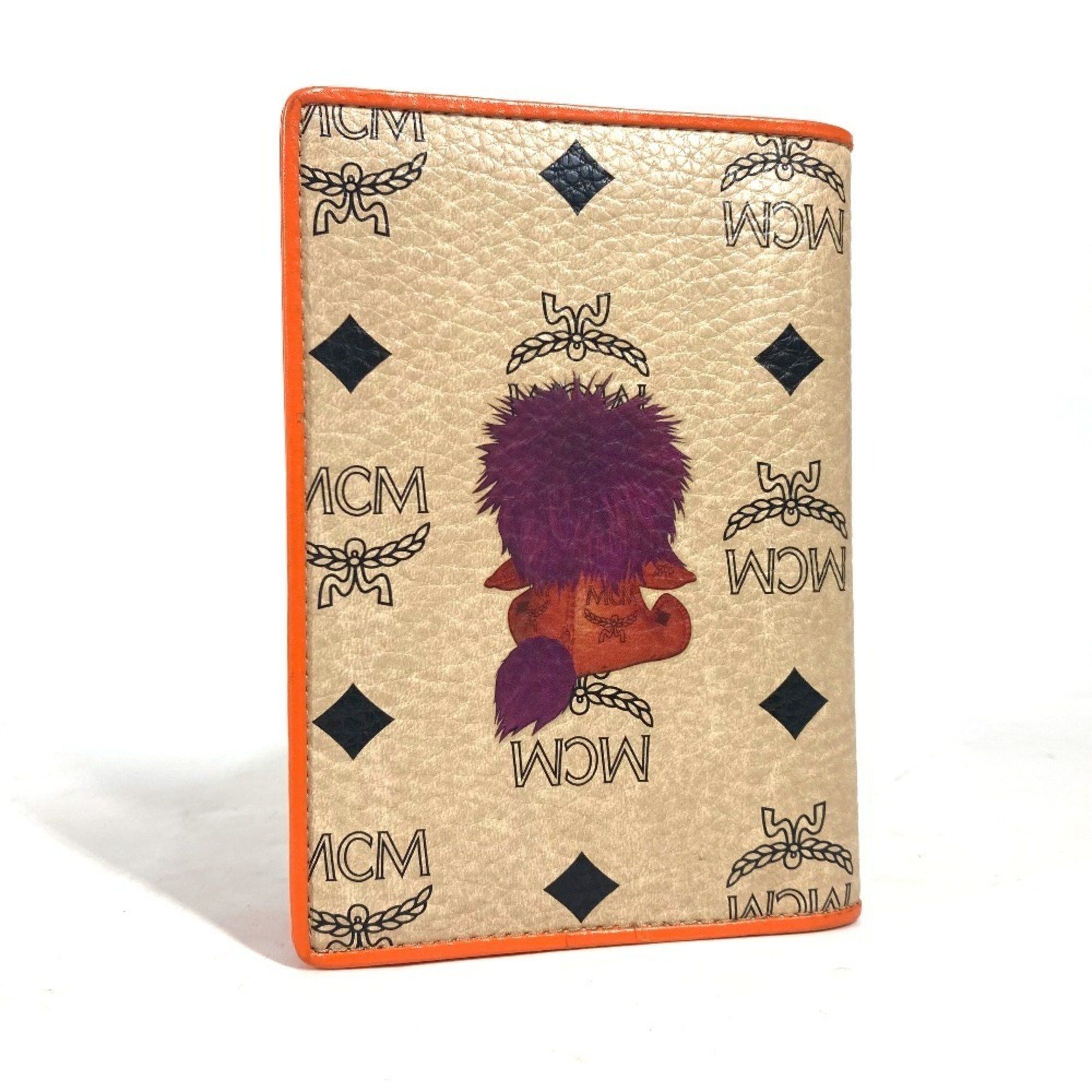 MCM MCM Bear Visetos Logo Fur Lion Passport Cover Stationery Case Leather Men's Women's Orange Size ONE SIZE - 2 Thumbnail