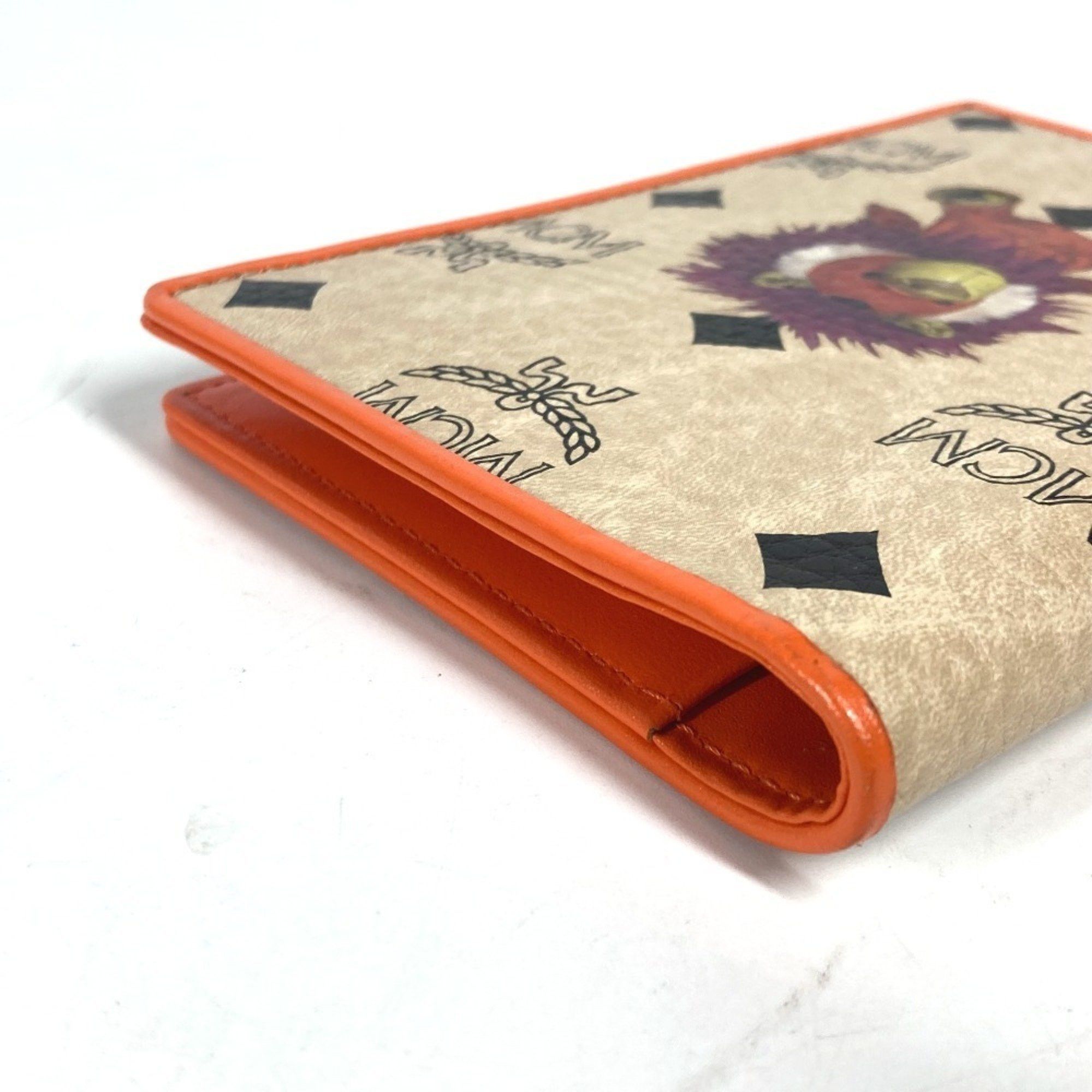 MCM MCM Bear Visetos Logo Fur Lion Passport Cover Stationery Case Leather Men's Women's Orange Size ONE SIZE - 5 Thumbnail