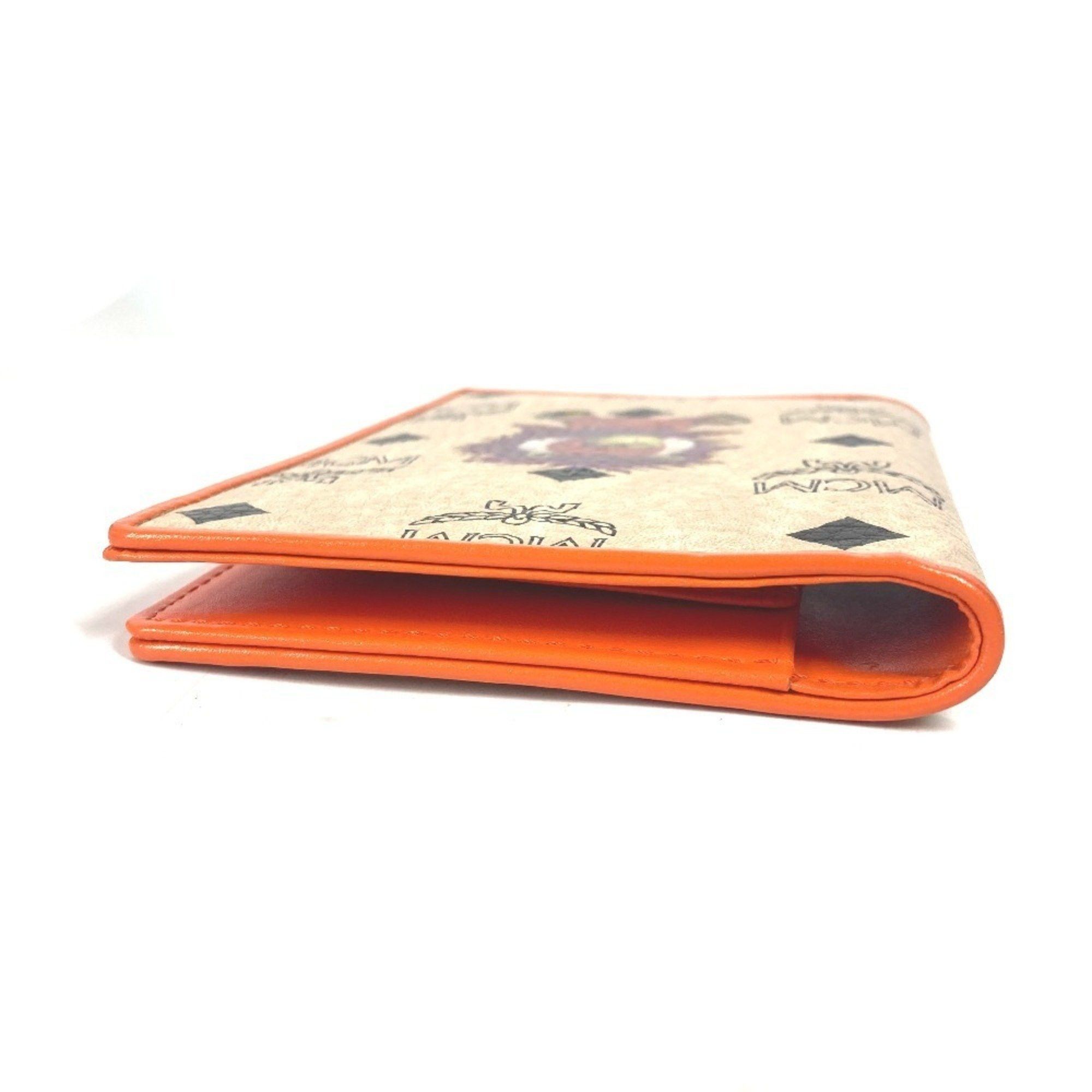 MCM MCM Bear Visetos Logo Fur Lion Passport Cover Stationery Case Leather Men's Women's Orange Size ONE SIZE - 4 Thumbnail