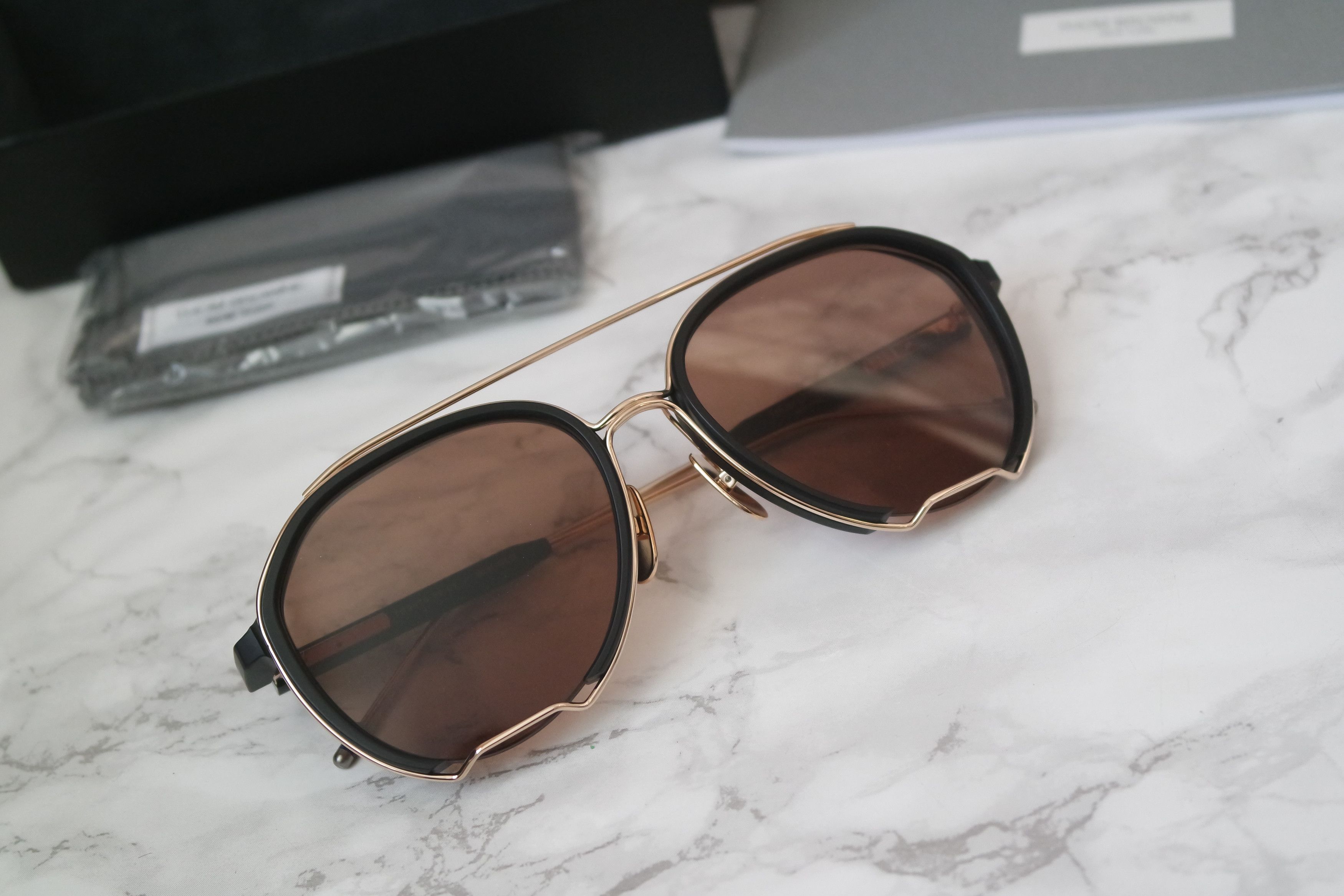 NEW Thom Browne TBS 810 Black Gold Aviator Sungasses