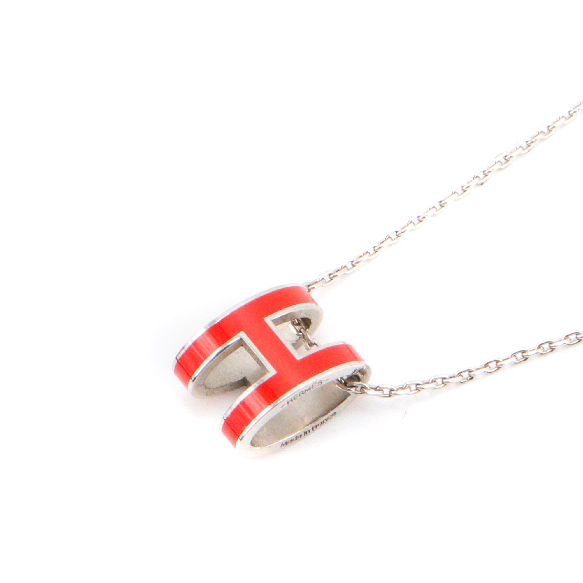 Hermes HERMÈS - Pop H Hermès necklace in silver metal and orange enamel Size ONE SIZE - 3 Thumbnail