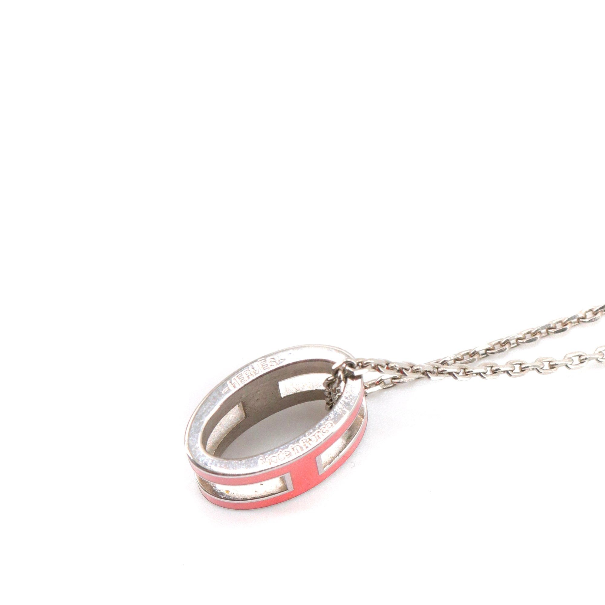 Hermes HERMÈS - Pop H Hermès necklace in silver metal and orange enamel Size ONE SIZE - 6 Thumbnail