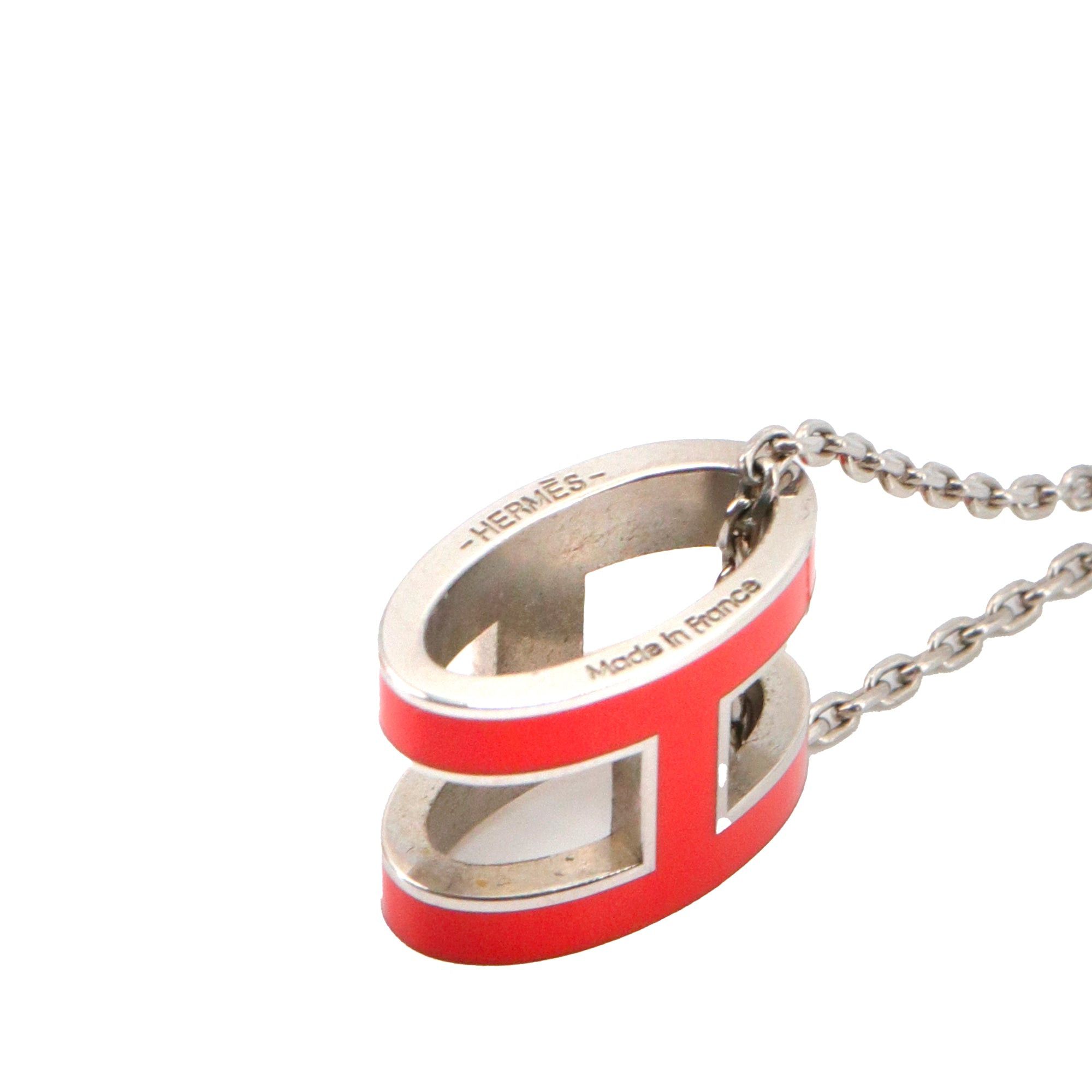 Hermes HERMÈS - Pop H Hermès necklace in silver metal and orange enamel Size ONE SIZE - 5 Thumbnail