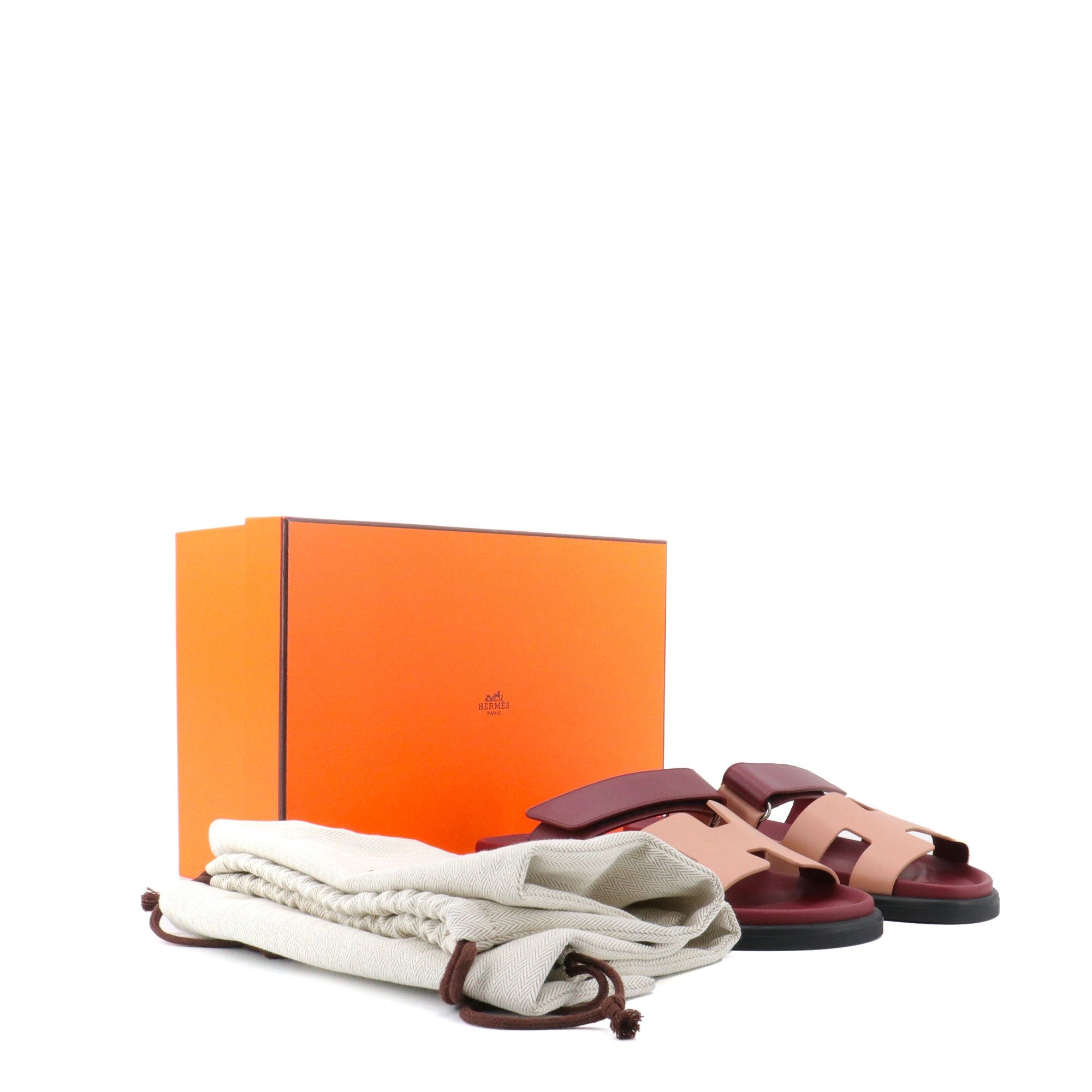 Hermes HERMÈS - Chypre Hermès sandals in burgundy and nude leather Size US 6 / IT 36 - 7 Thumbnail