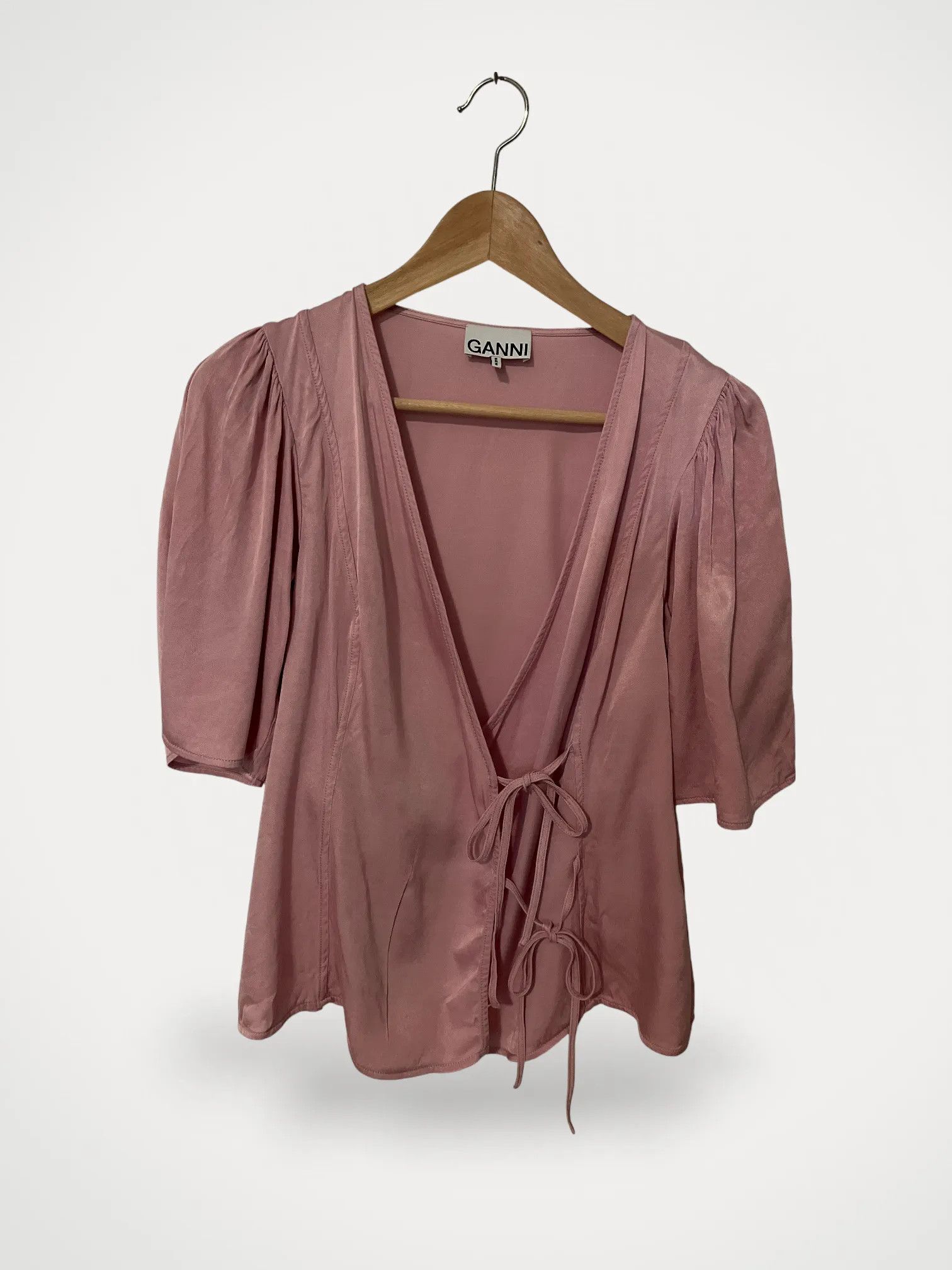 Ganni Ganni PINK WASHED SATIN WRAP BLUS Blouse Size M / US 6-8 / IT 42-44 - 2 Thumbnail