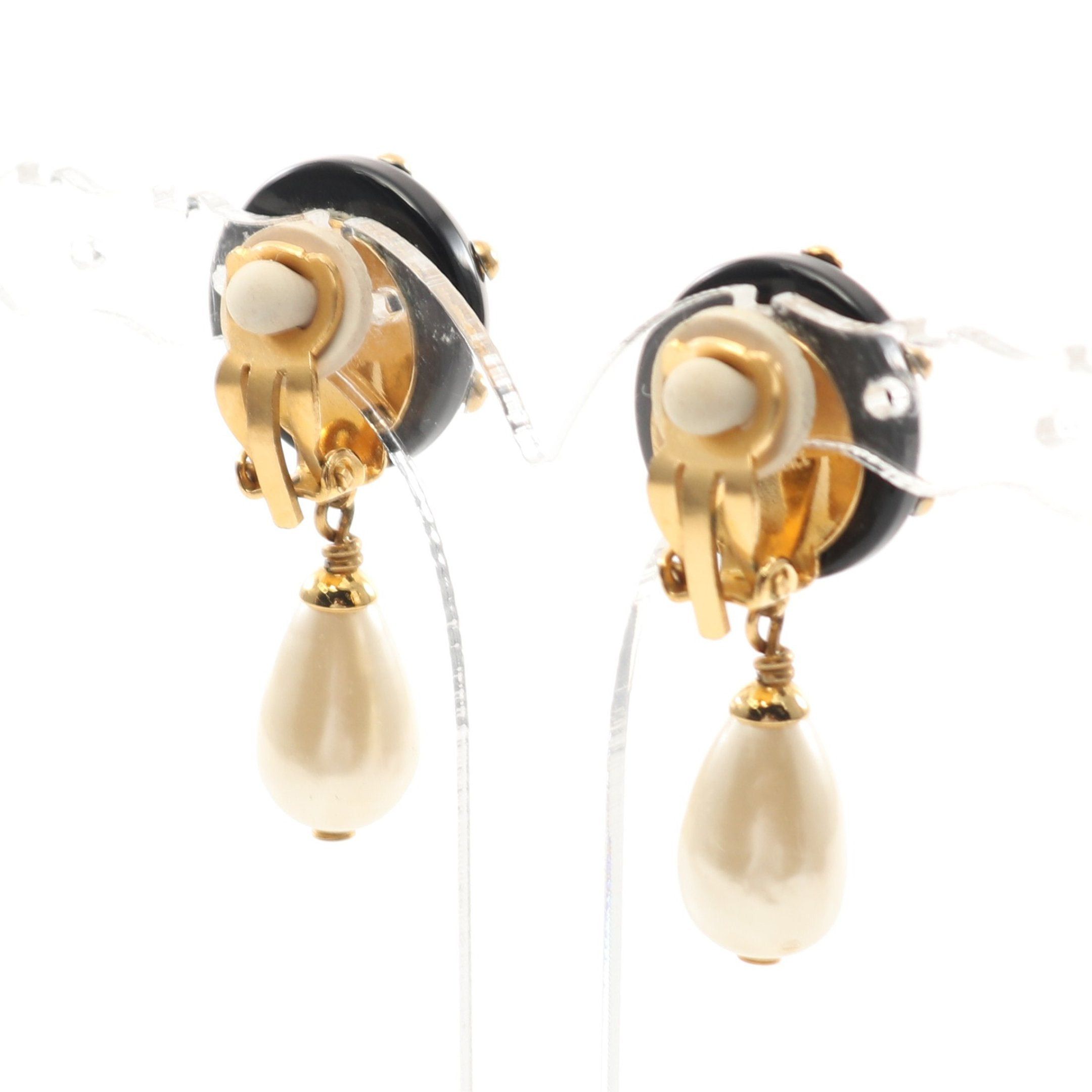 Chanel Chanel Coco Mark Earrings Gp Fake Pearl Gold White Black 96C Size ONE SIZE - 2 Thumbnail