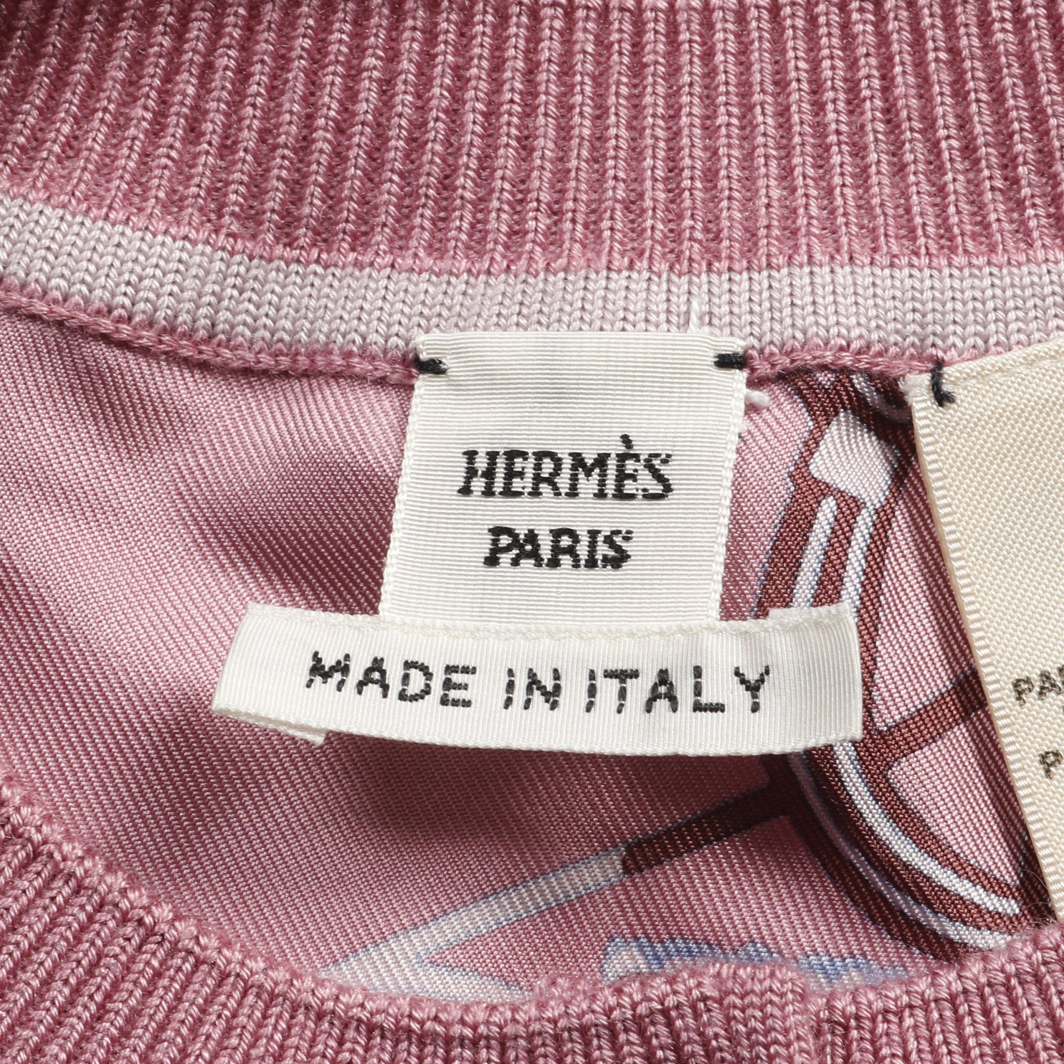 Hermes Hermes Twill Laine Exlibris Cardigan Crew Neck Cashmere Silk Pink Bordeaux Size ONE SIZE - 3 Thumbnail