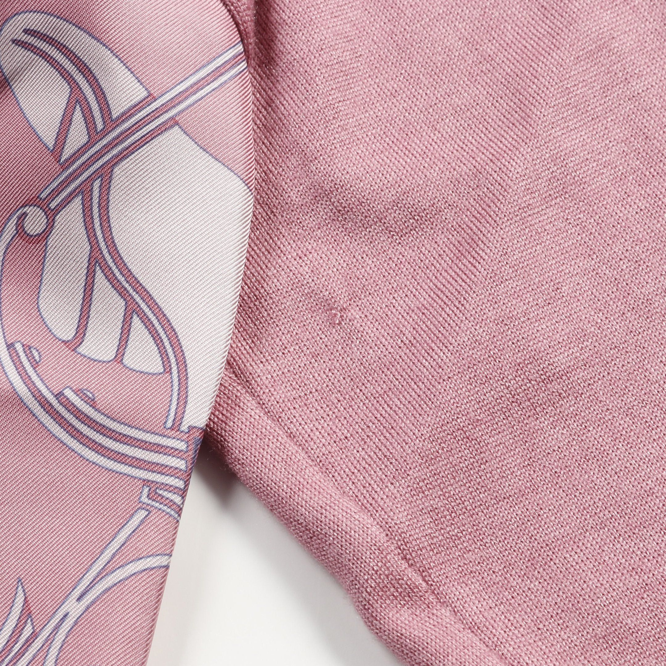 Hermes Hermes Twill Laine Exlibris Cardigan Crew Neck Cashmere Silk Pink Bordeaux Size ONE SIZE - 5 Thumbnail