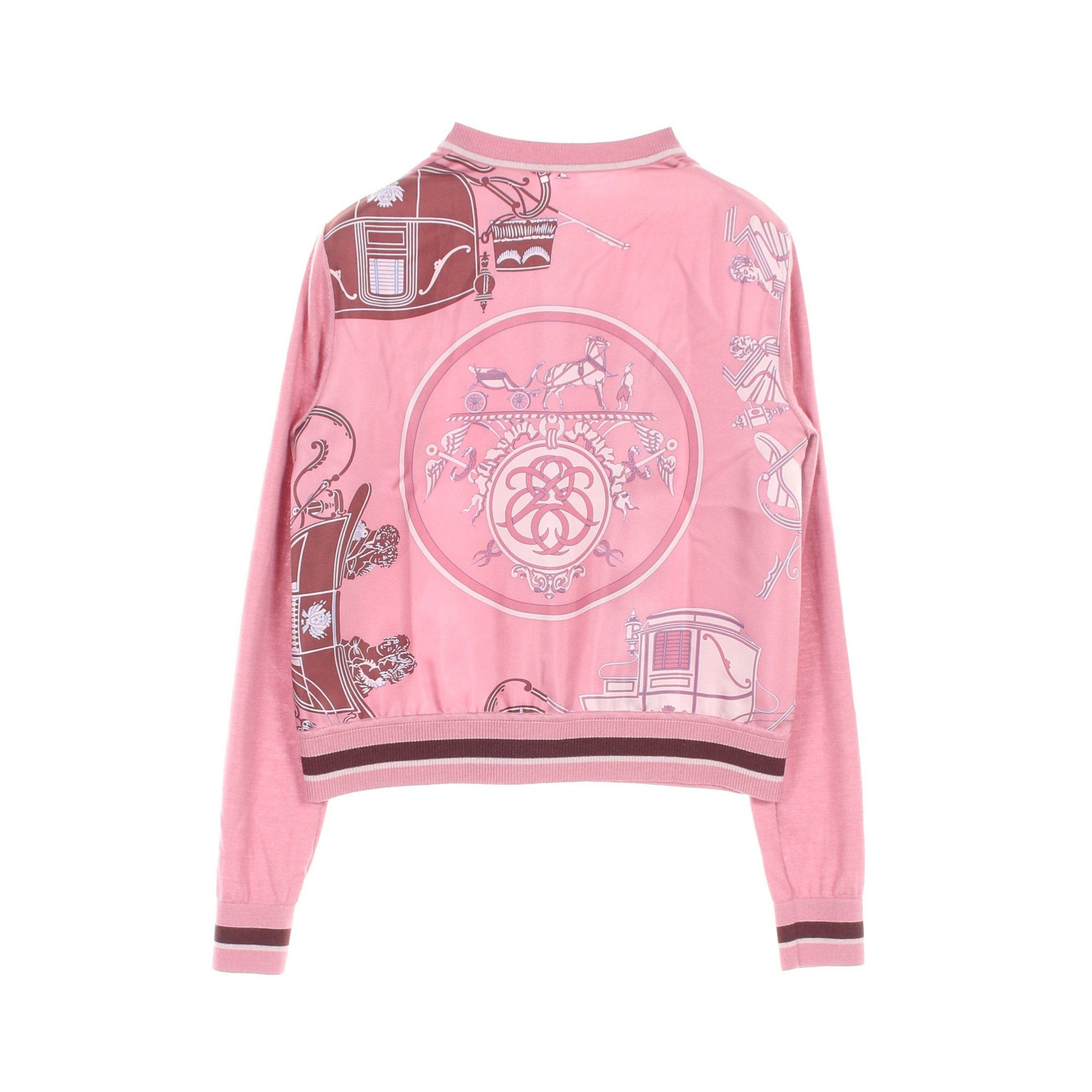 Hermes Hermes Twill Laine Exlibris Cardigan Crew Neck Cashmere Silk Pink Bordeaux Size ONE SIZE - 2 Thumbnail