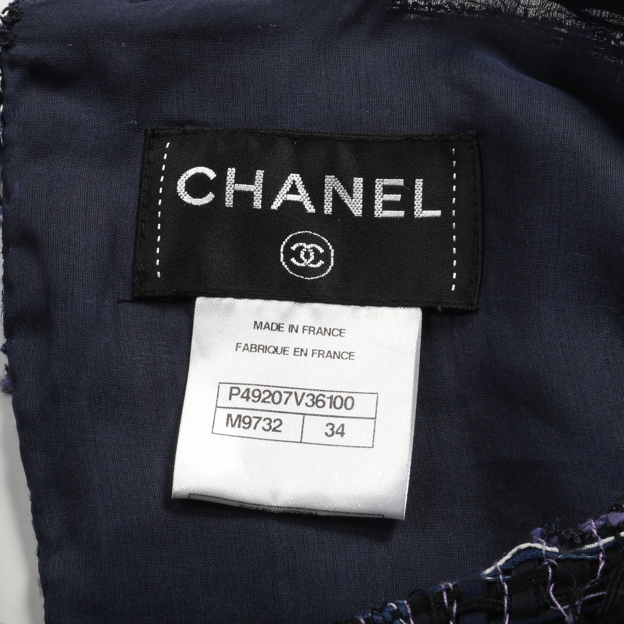 Chanel Chanel Coco Mark Tweed One Piece No Sleeve Cotton Silk Navy Multicolor Size ONE SIZE - 3 Thumbnail
