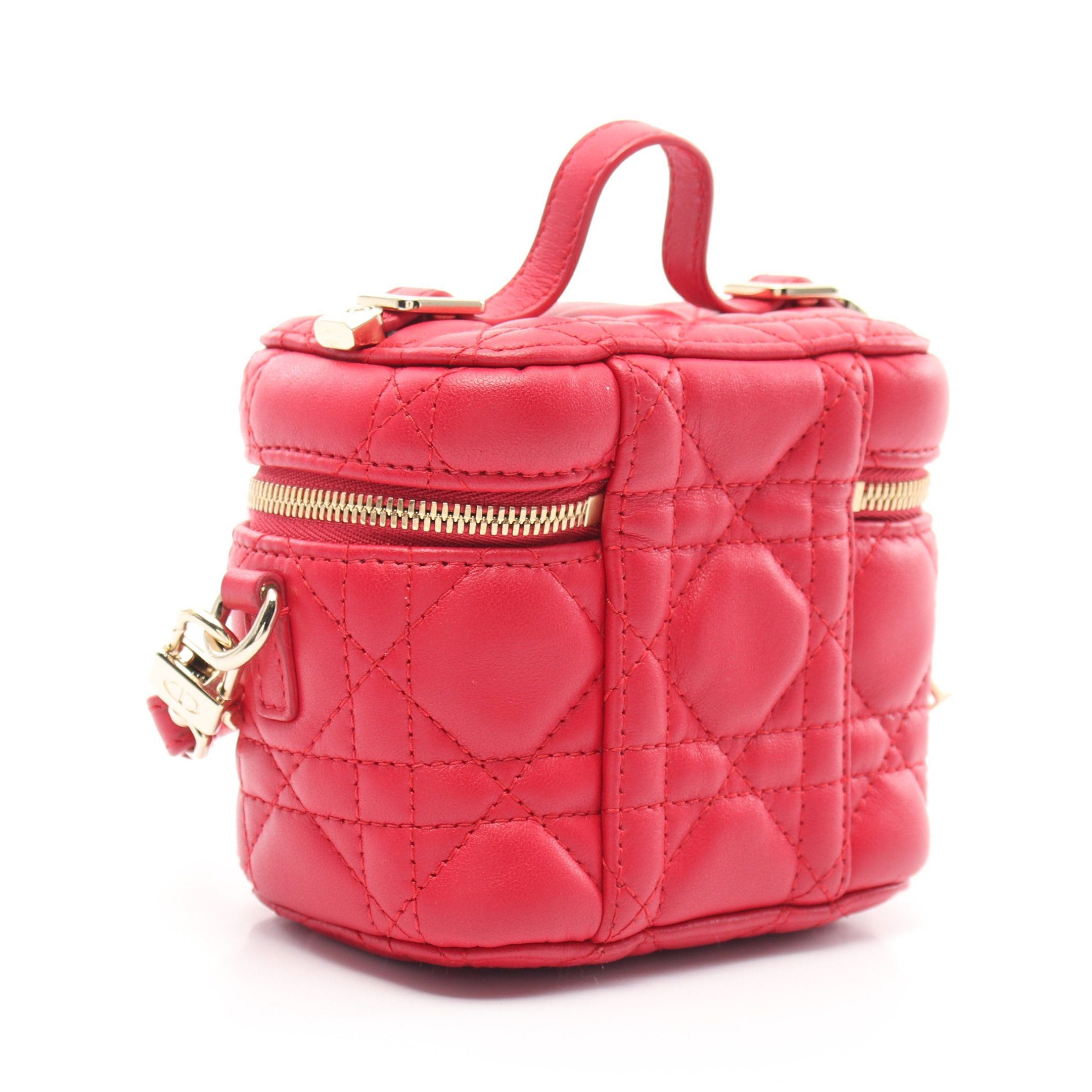 Dior Dior Lady Dior Micro Vanity Canage Handbag Bag Leather Red Size ONE SIZE - 2 Thumbnail