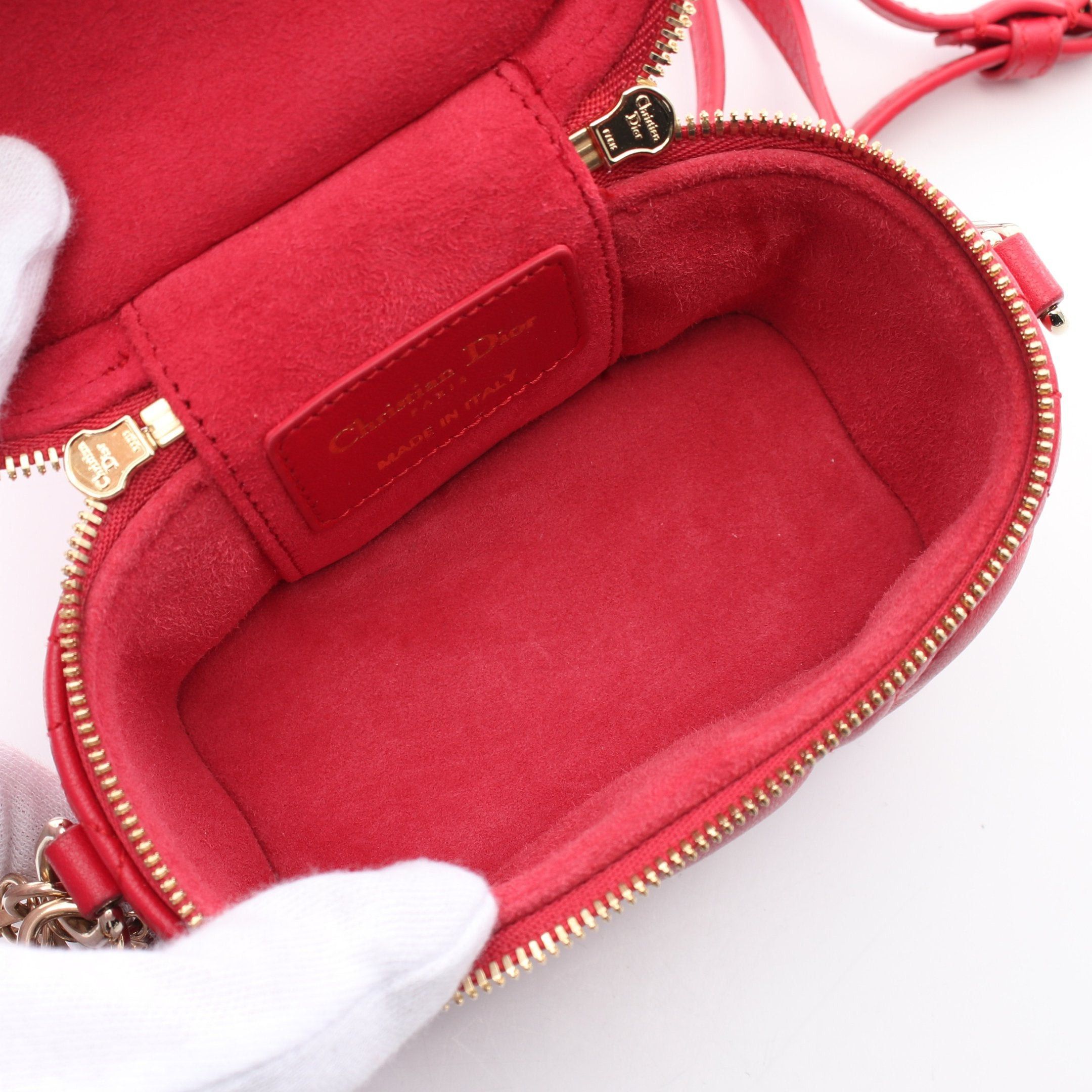 Dior Dior Lady Dior Micro Vanity Canage Handbag Bag Leather Red Size ONE SIZE - 3 Thumbnail