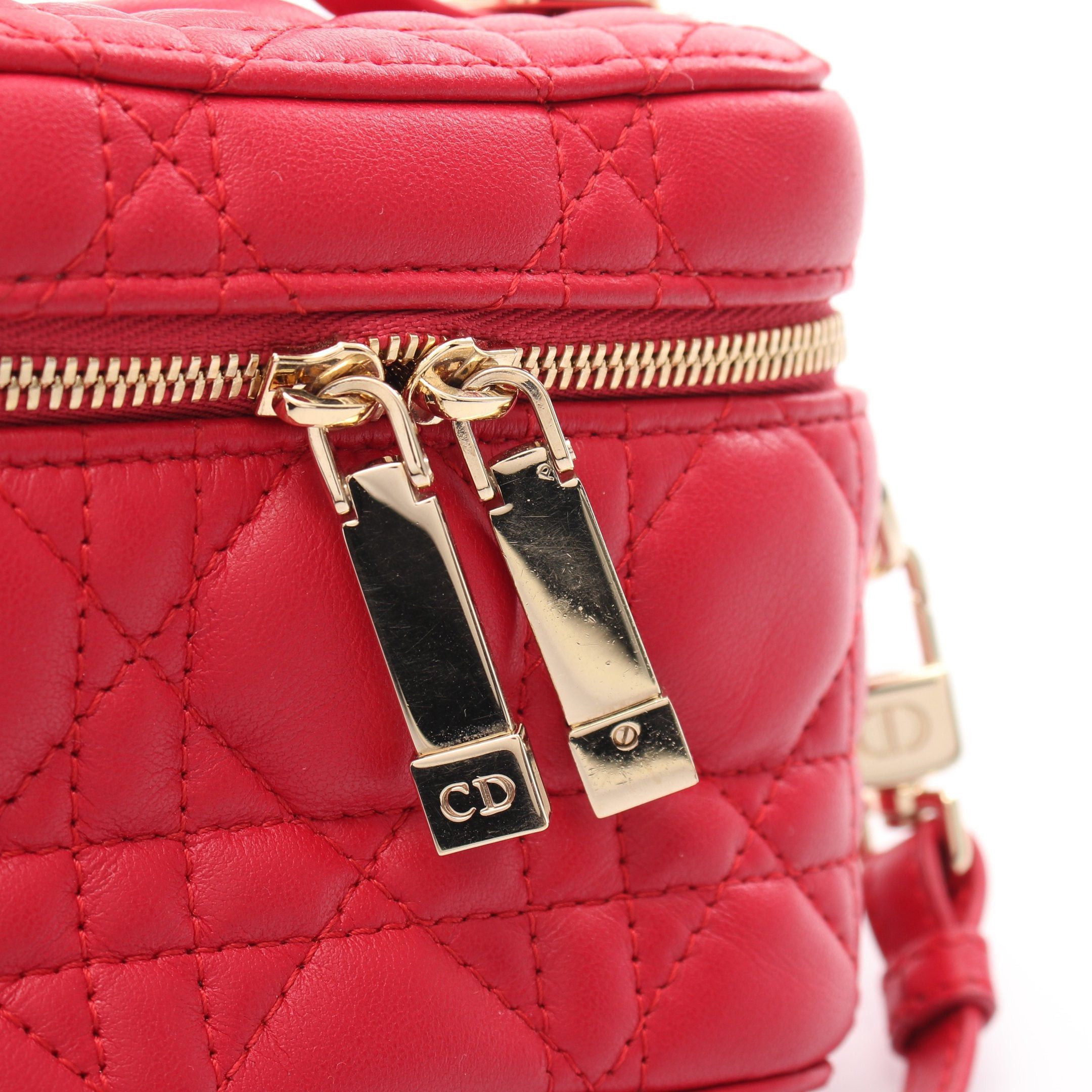 Dior Dior Lady Dior Micro Vanity Canage Handbag Bag Leather Red Size ONE SIZE - 5 Thumbnail