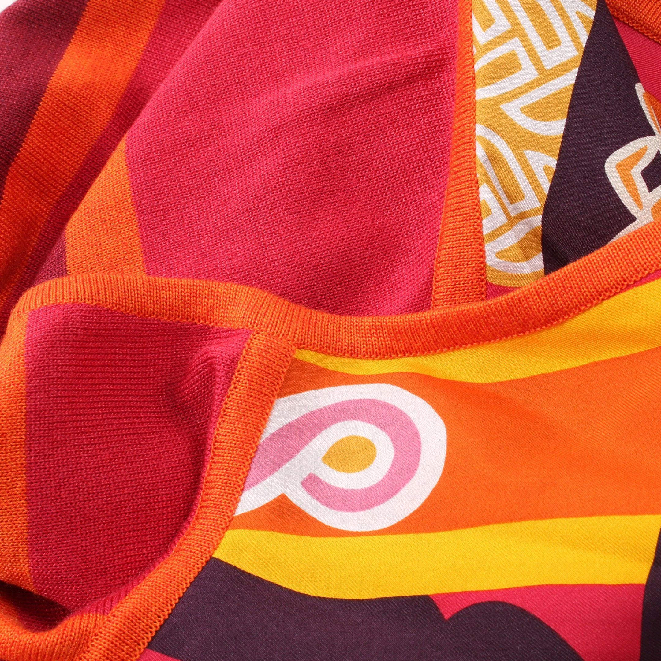 Hermes Hermes Fantaisie T-Shirt Cotton Twill Color-Block Silk Red Multicolor Size ONE SIZE - 6 Thumbnail