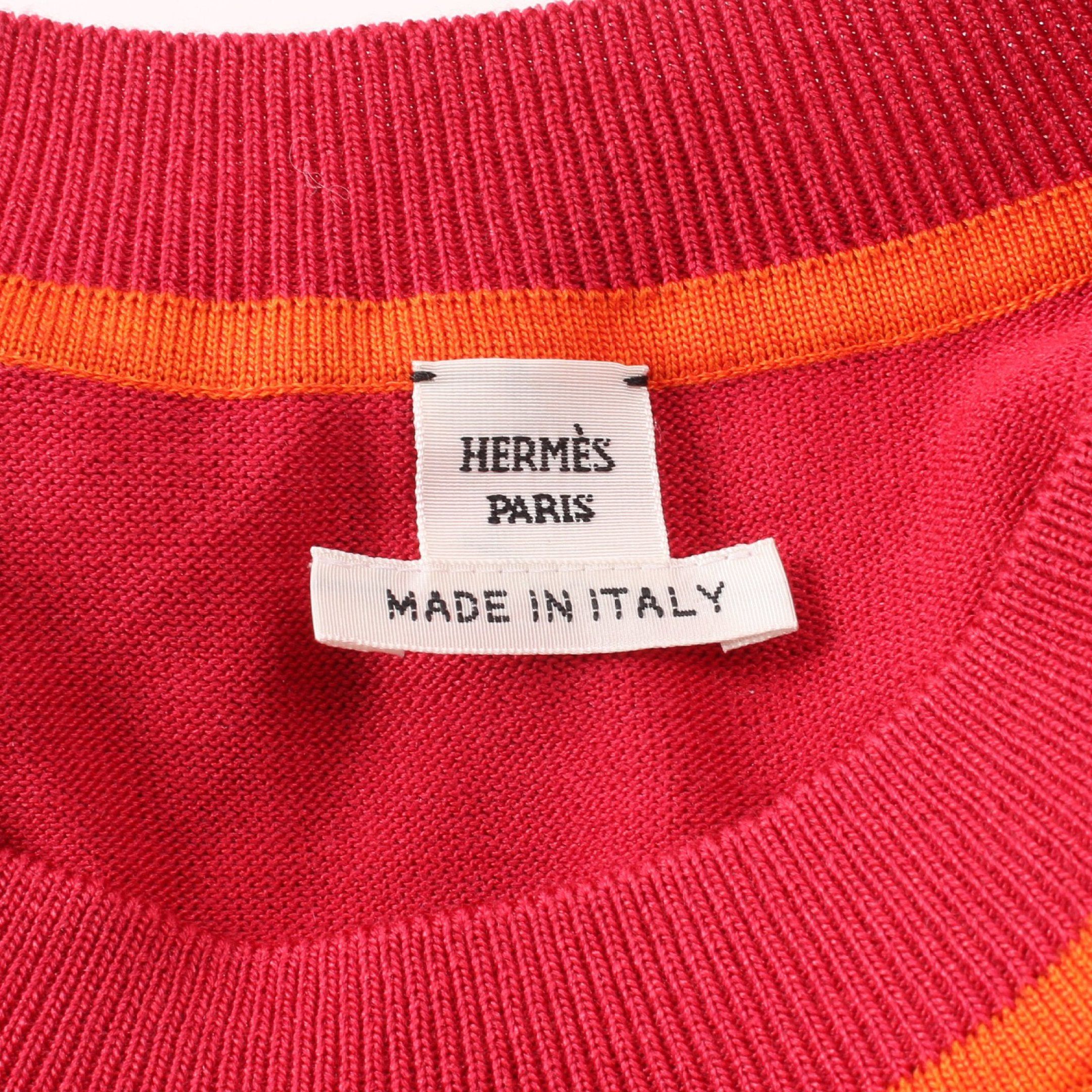 Hermes Hermes Fantaisie T-Shirt Cotton Twill Color-Block Silk Red Multicolor Size ONE SIZE - 3 Thumbnail