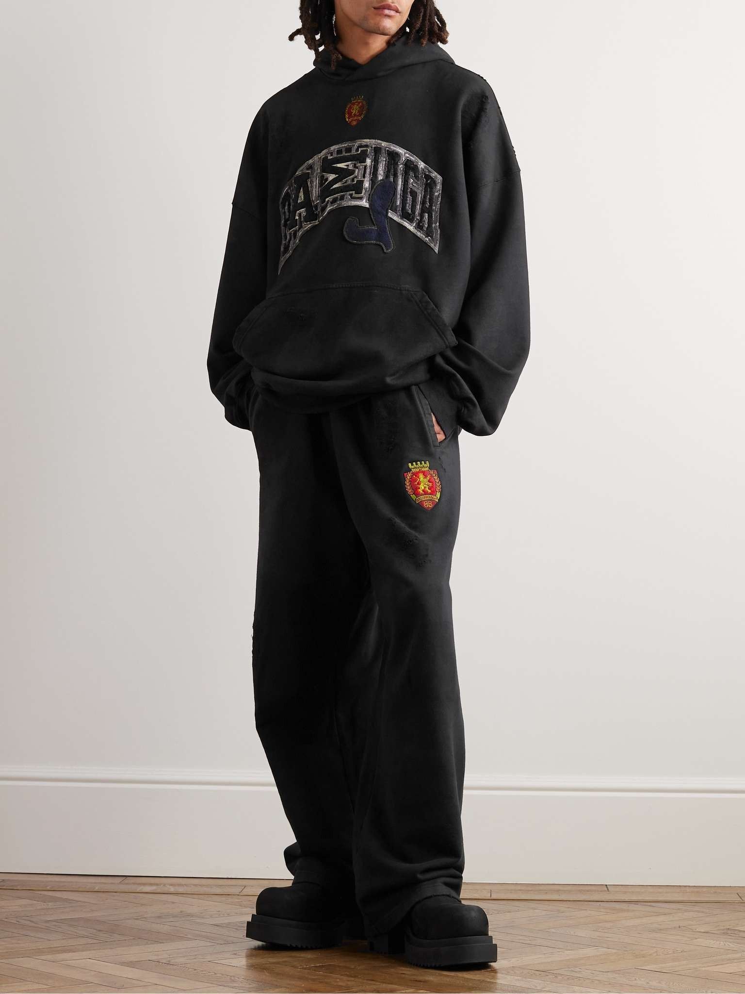 Balenciaga Oversized Skater Distressed Logo-Appliquéd Cotton-Jersey Hoodie Size US XS / EU 42 / 0 - 2 Thumbnail