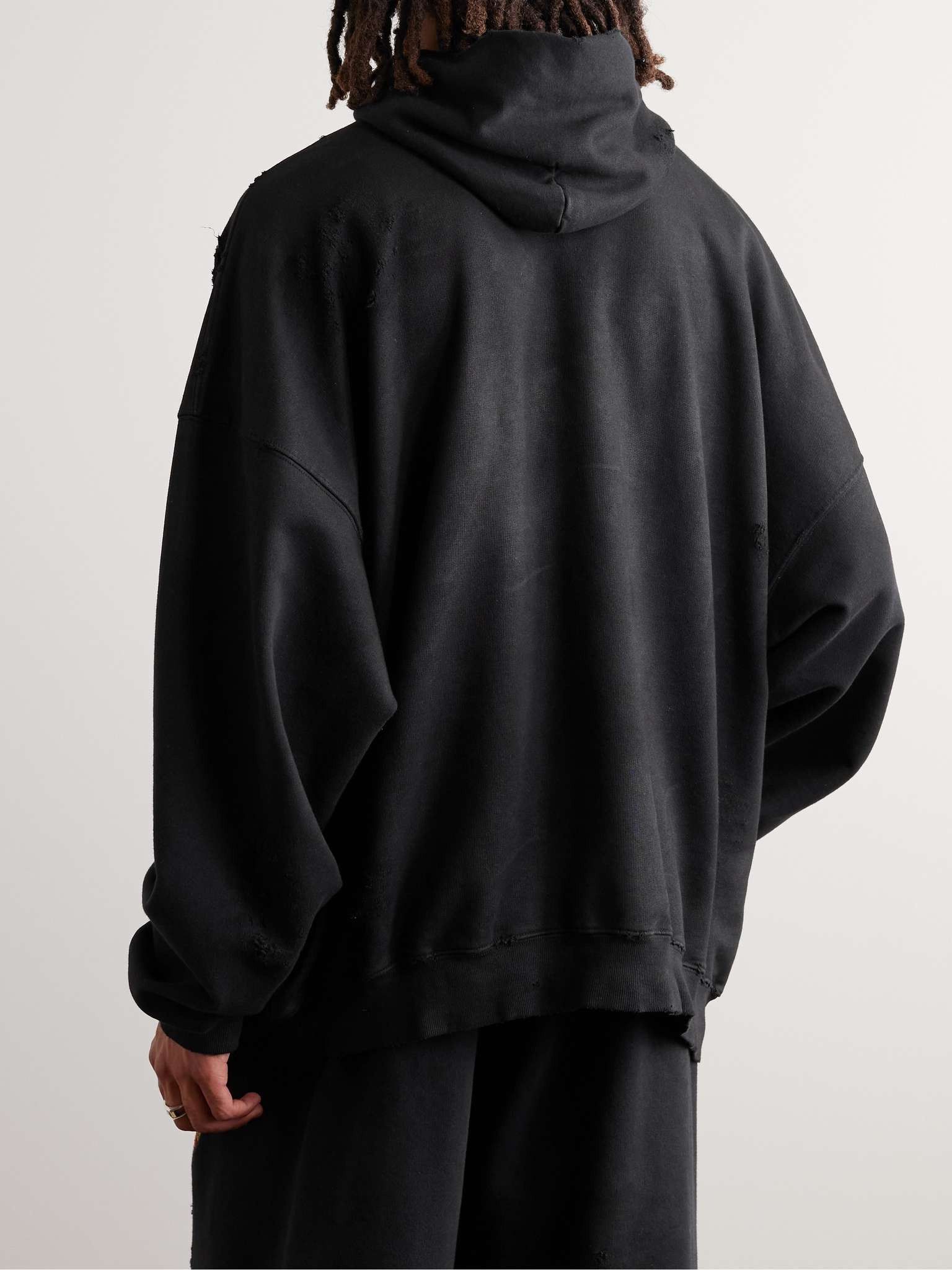Balenciaga Oversized Skater Distressed Logo-Appliquéd Cotton-Jersey Hoodie Size US XL / EU 56 / 4 - 3 Thumbnail