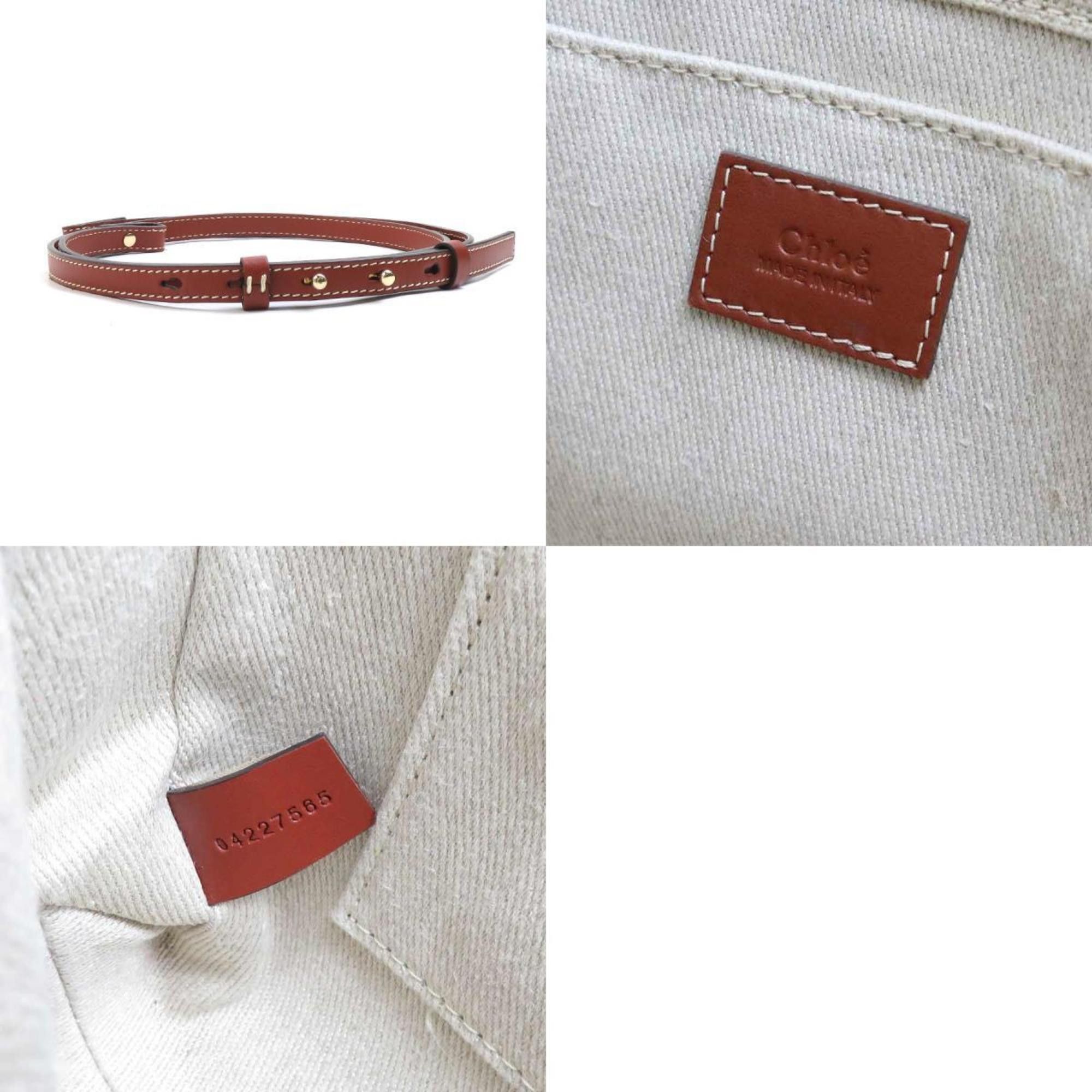Chloe Chloé Chloe Handbag Shoulder Bag WOODY Small Canvas Leather Beige x Brown Women's h31004g Size ONE SIZE - 5 Thumbnail