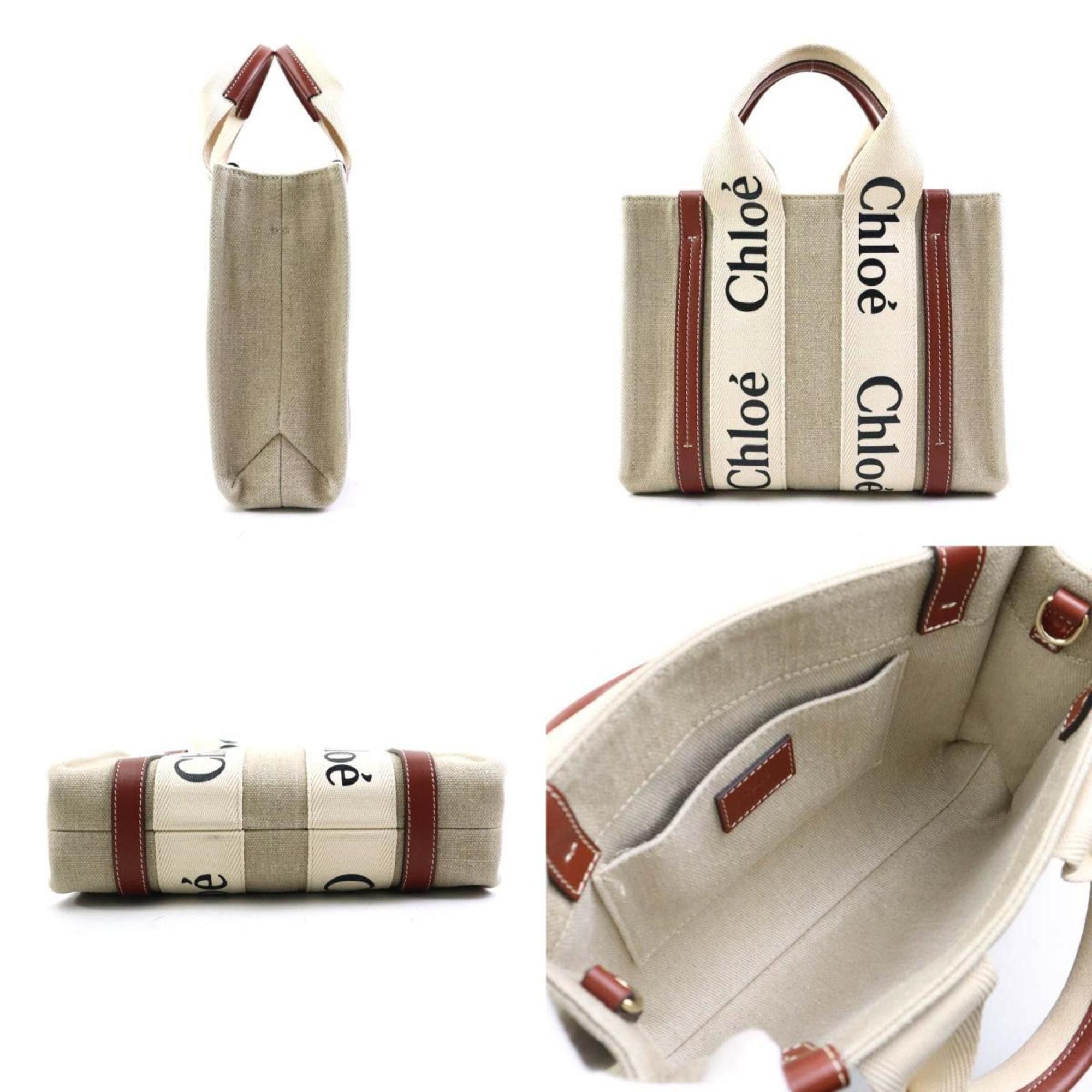 Chloe Chloé Chloe Handbag Shoulder Bag WOODY Small Canvas Leather Beige x Brown Women's h31004g Size ONE SIZE - 2 Thumbnail