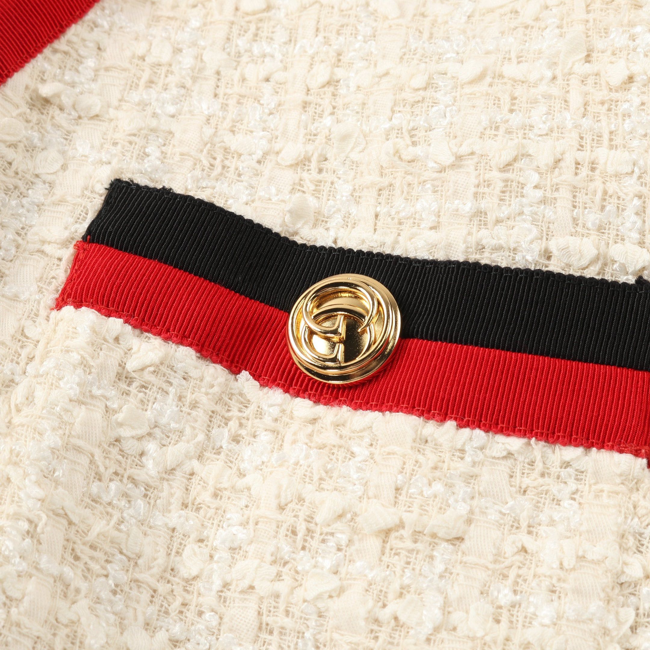 Gucci Gucci Sherry Line One Piece Front Button Tweed Light Beige Red Black Size ONE SIZE - 10 Thumbnail