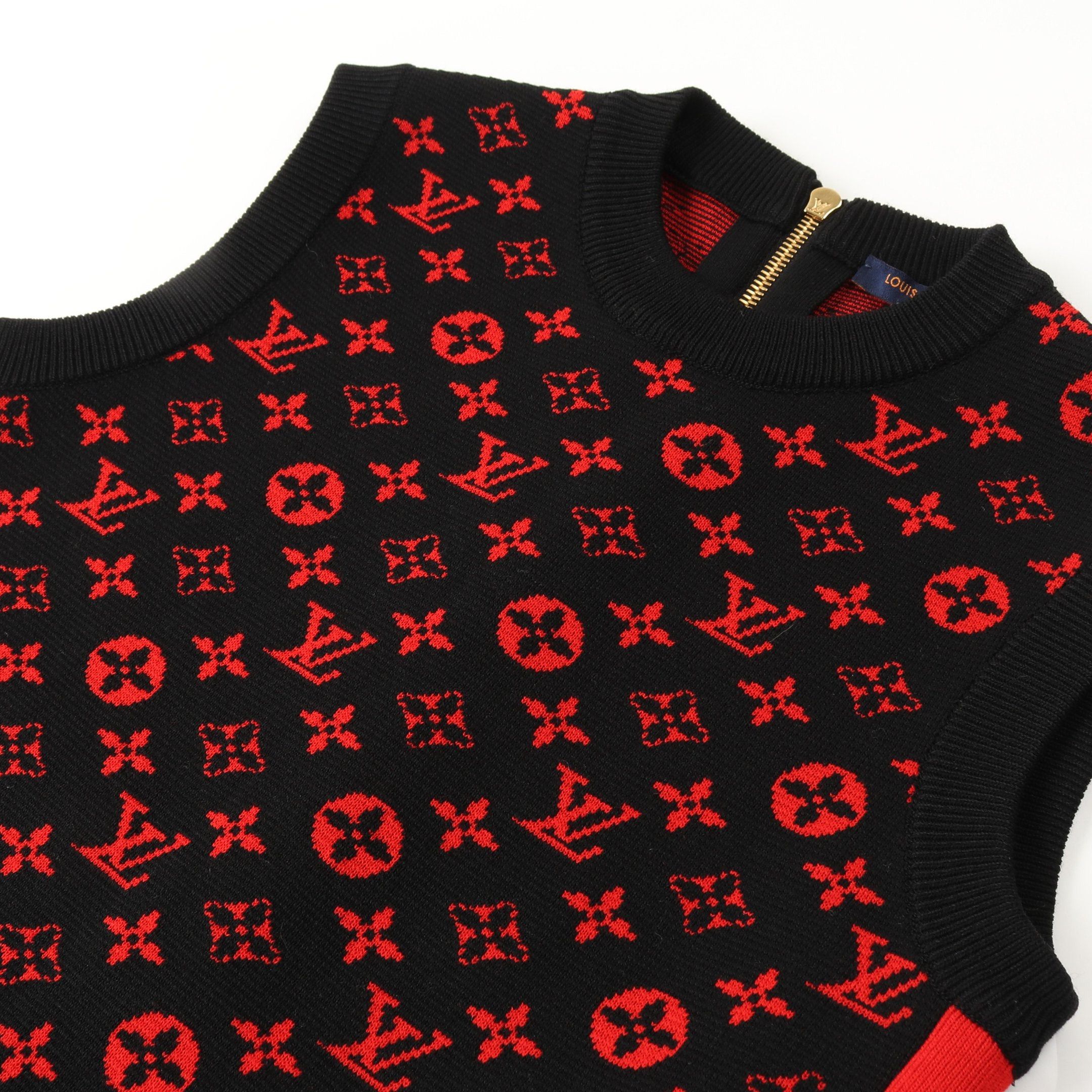 Louis Vuitton Louis Vuitton Monogram One Piece No Sleeve Wool Cotton Silk Black Red Size ONE SIZE - 10 Thumbnail