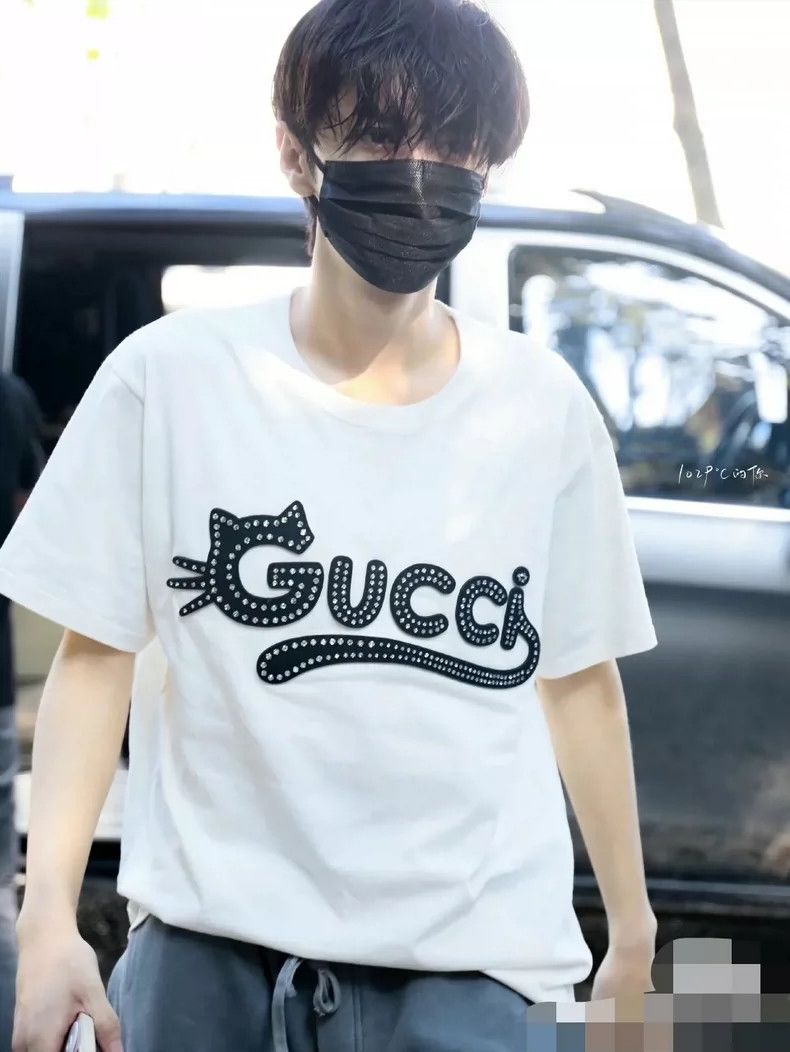 Gucci Gucci White Cat Letter Short Sleeve T-Shirt-yf Size US M / EU 48-50 / 2 - 3 Thumbnail