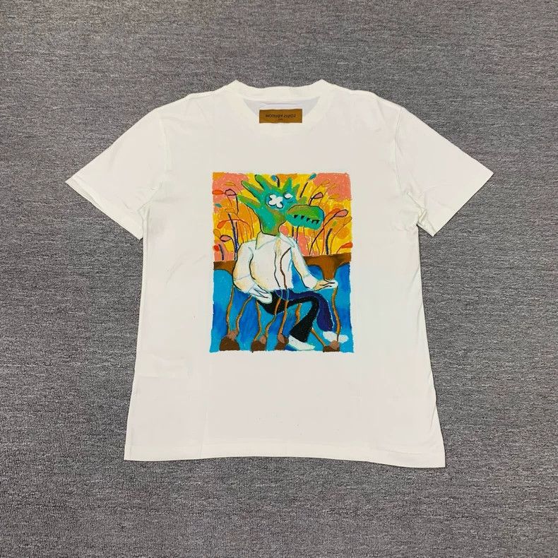 Louis Vuitton White Graffiti Dragon Print Short Sleeve Shirt-yf Size US M / EU 48-50 / 2 - 2 Thumbnail