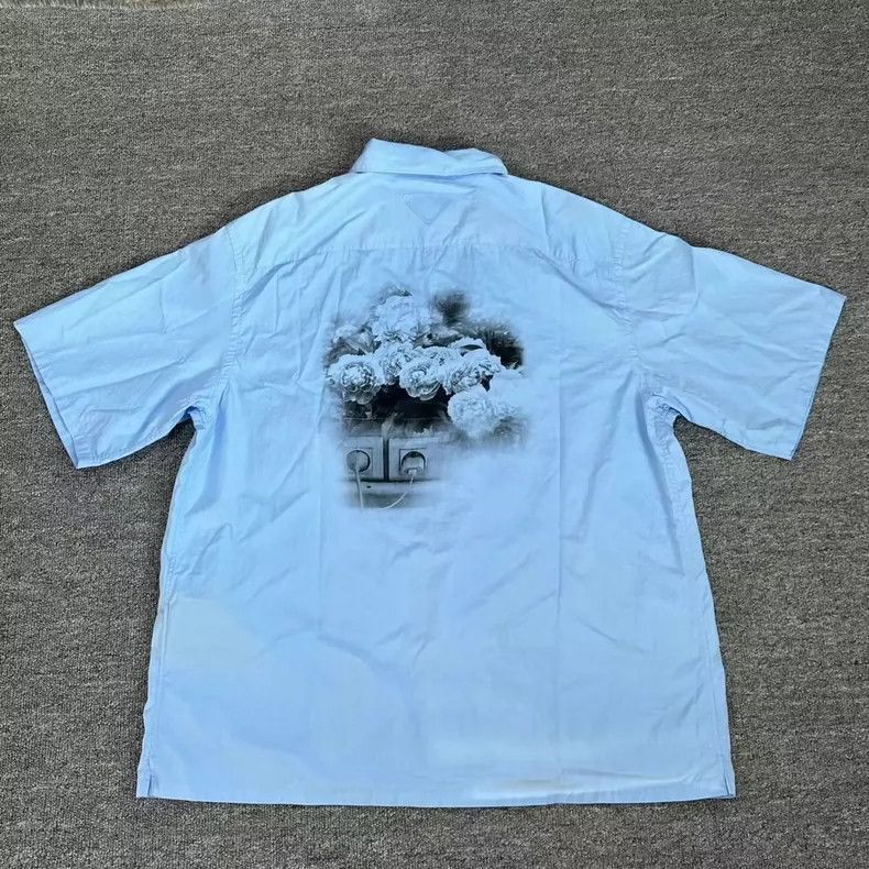 Prada Prada Blue Short Sleeve Floral Shirt-yf Size US L / EU 52-54 / 3 - 2 Thumbnail