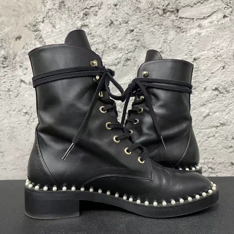 Jimmy Choo Stuart Weitzman Black Leather Boots with Pearls-yf Size US 5.5 / EU 38 - 4 Thumbnail