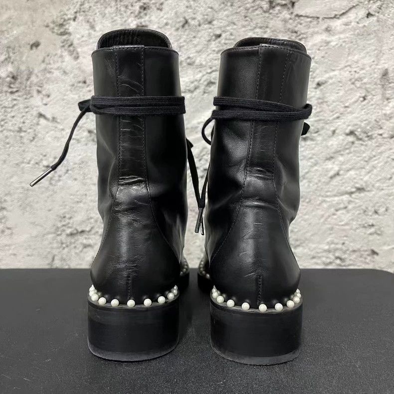 Jimmy Choo Stuart Weitzman Black Leather Boots with Pearls-yf Size US 5.5 / EU 38 - 3 Thumbnail