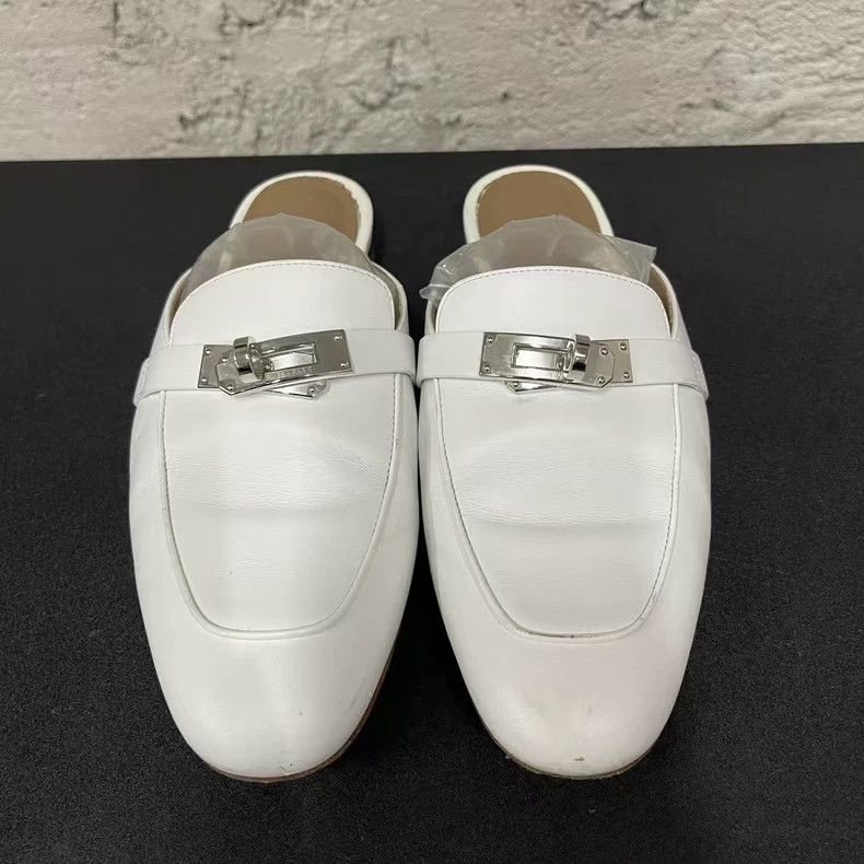 Hermes Hermes Kelly Mules in White Size 35.5-yf Size US 5.5 / EU 38 - 6 Thumbnail