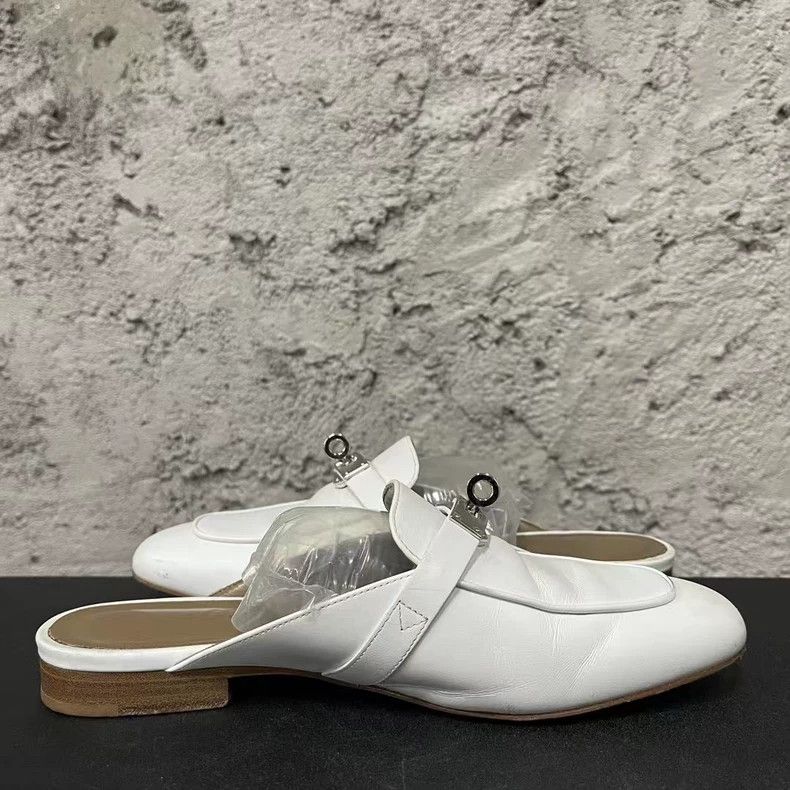 Hermes Hermes Kelly Mules in White Size 35.5-yf Size US 5.5 / EU 38 - 4 Thumbnail