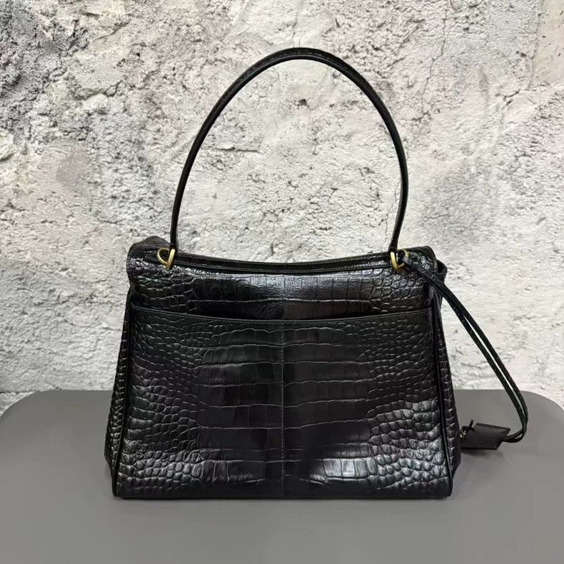 Balenciaga Balenciaga Black Gold Crocodile Texture Handbag-yf Size ONE SIZE - 3 Thumbnail