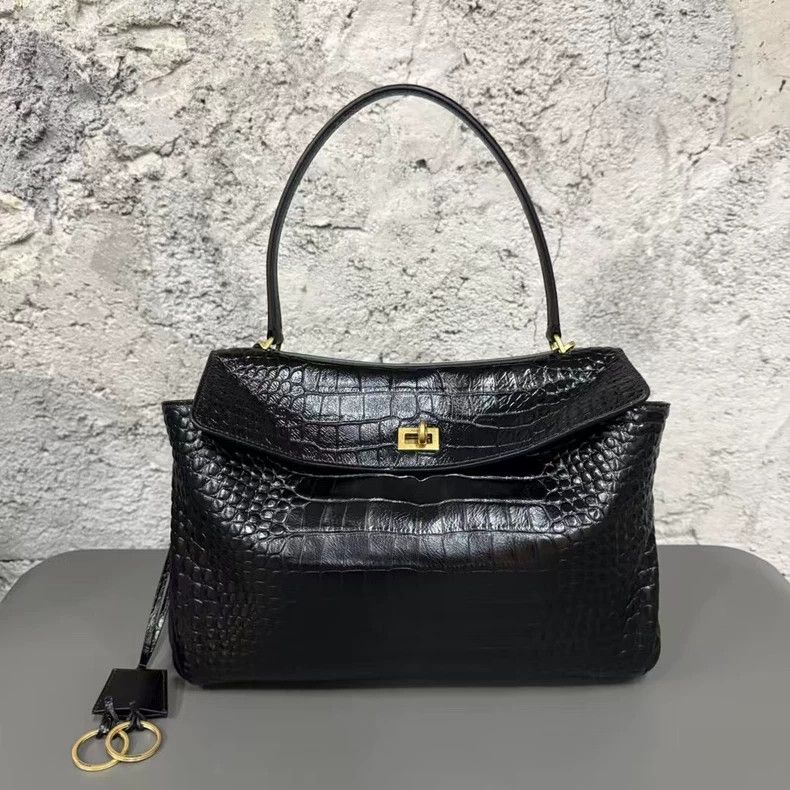 Balenciaga Balenciaga Black Gold Crocodile Texture Handbag-yf Size ONE SIZE - 2 Thumbnail