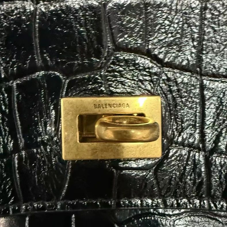 Balenciaga Balenciaga Black Gold Crocodile Texture Handbag-yf Size ONE SIZE - 7 Thumbnail