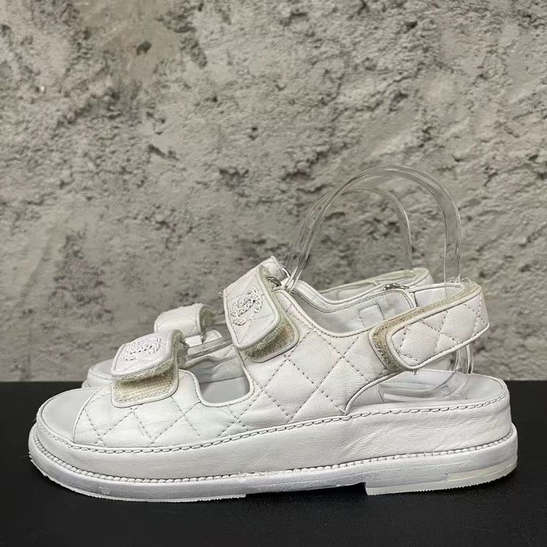 Chanel Chanel White Velcro Sandals-yf Size US 7.5 / EU 40-41 - 2 Thumbnail
